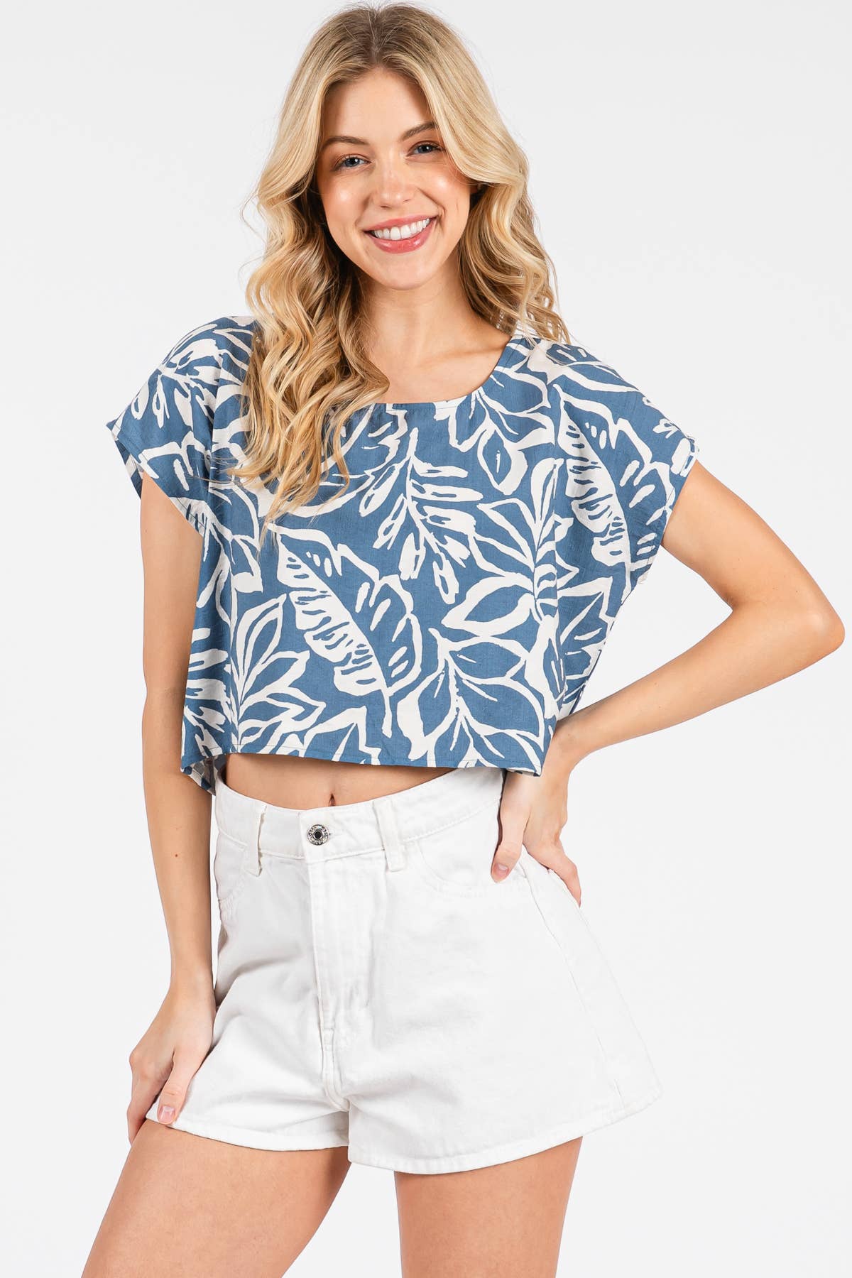 Print Extended Sleeve Crop Top - NJT30270A1: Brown/ Off White