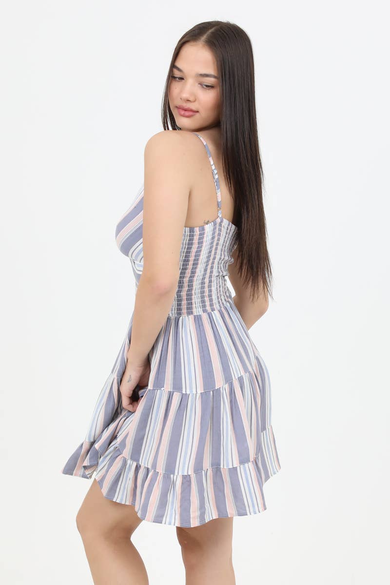 C4143-W975 TWIST FRONT KEYHOLE STRIPED DRESS