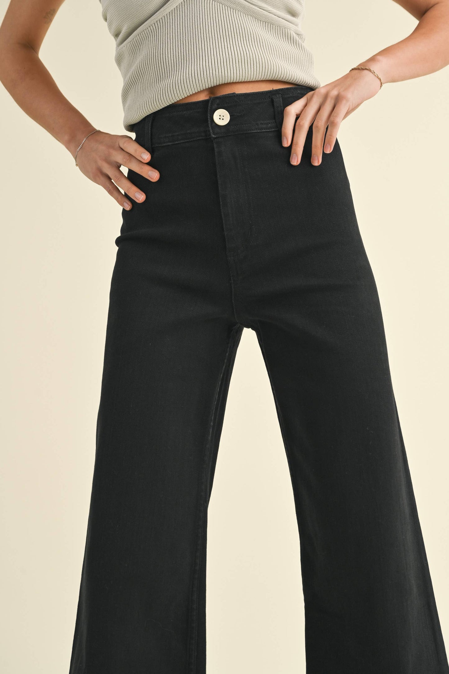 MMP623 STRAIGHT WIDE LEG DENIM PANTS: Brown