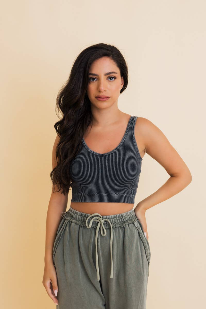 Just Breathe Washed Ribbed Padded Bralette: YL-5667-SGE
