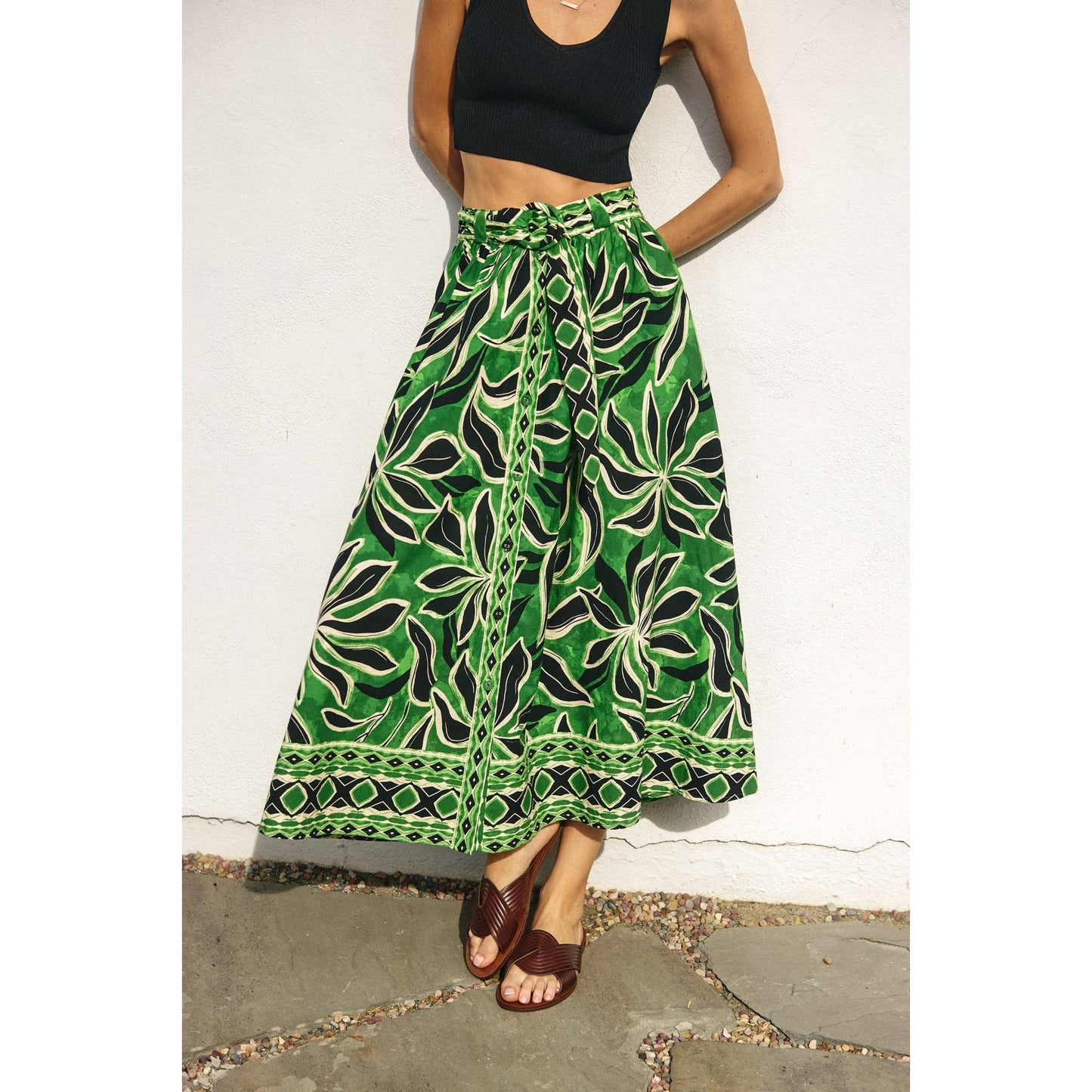 Elegant Perception Buckled Belt Button Down Skirt: BANANA PALM / FS12751-P1875