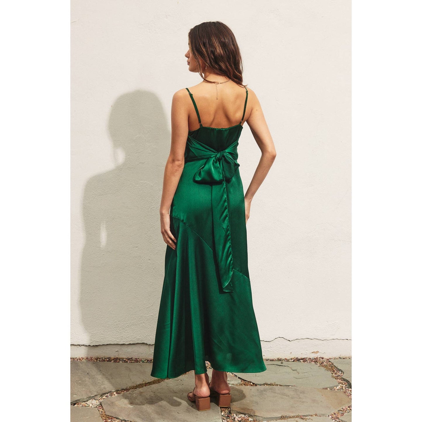 Satin Tie-Back Slit Midi Dress: SANGRIA / FD4571_1