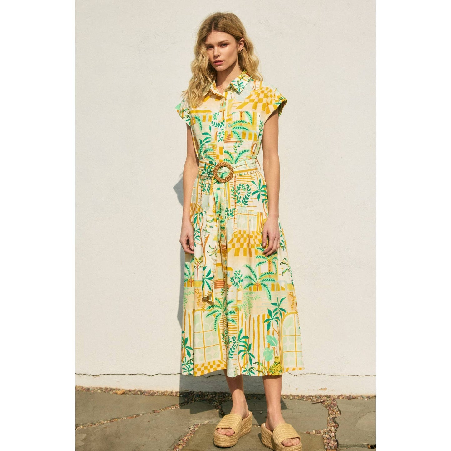 Dance In The Sand Sash Belt Shirt Dress: GREENHOUSE / FD11740-P1883