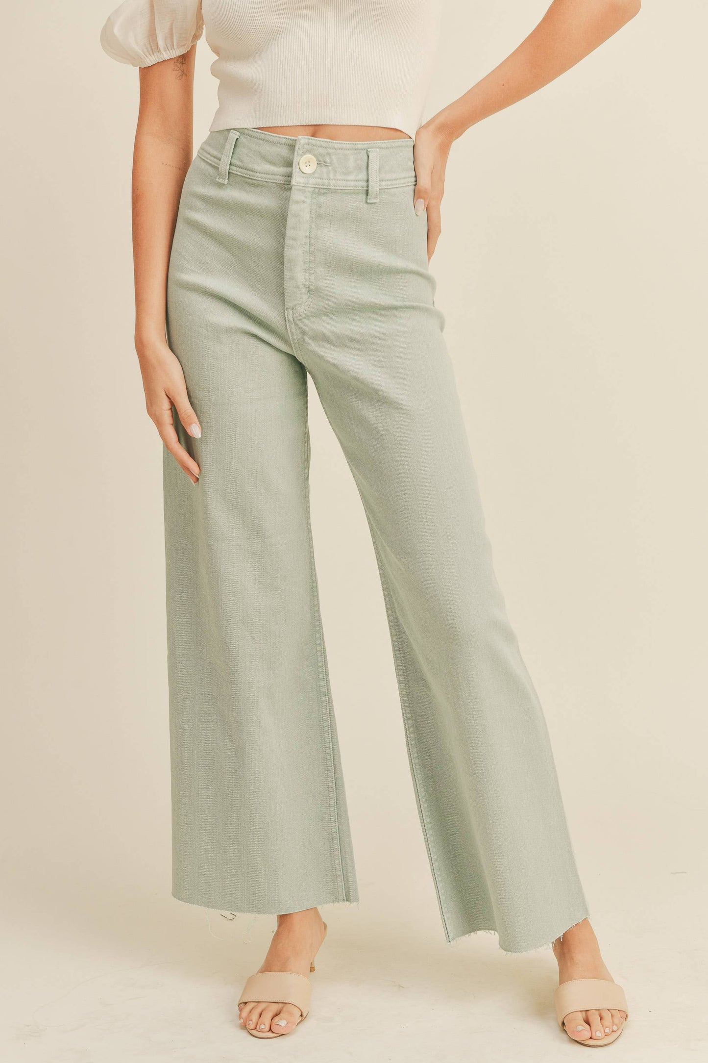 MMP623 STRAIGHT WIDE LEG DENIM PANTS: DENIM