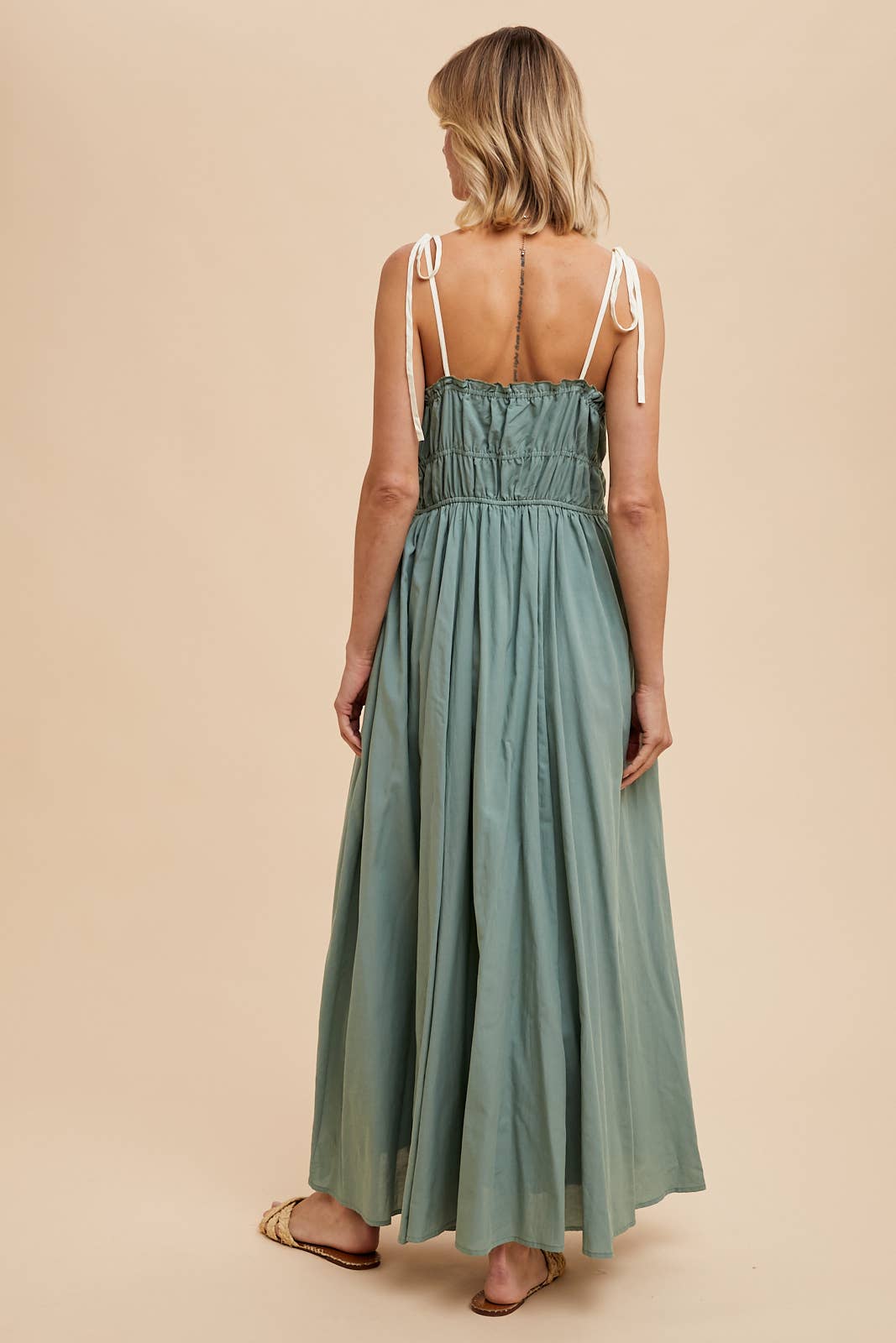 COTTON BLEND CONTRAST TRIM MAXI DRESS: BUTTERCREAM / ILD5742