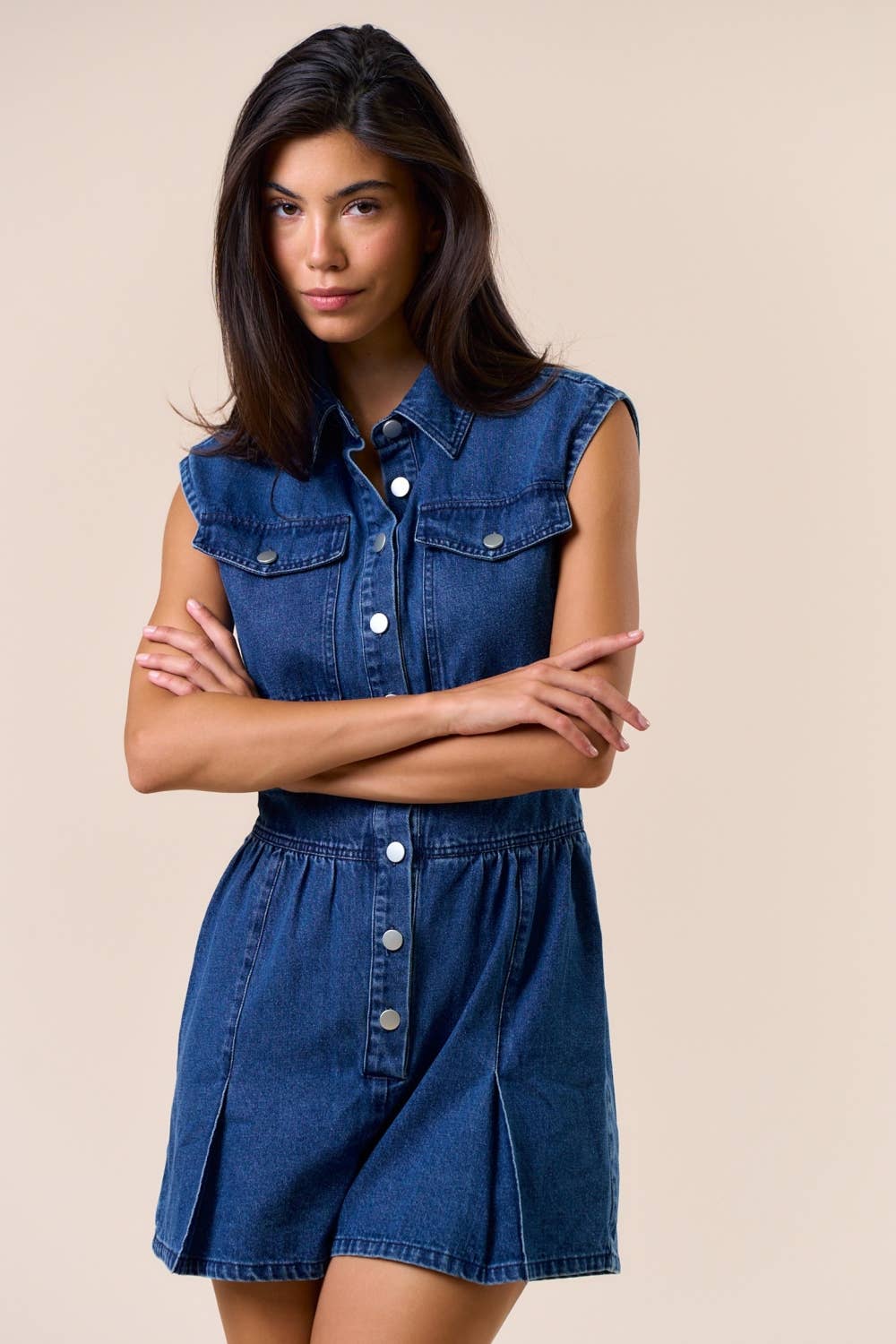 ILR4677 Sleeveless Collared Button Down Romper : WHITE