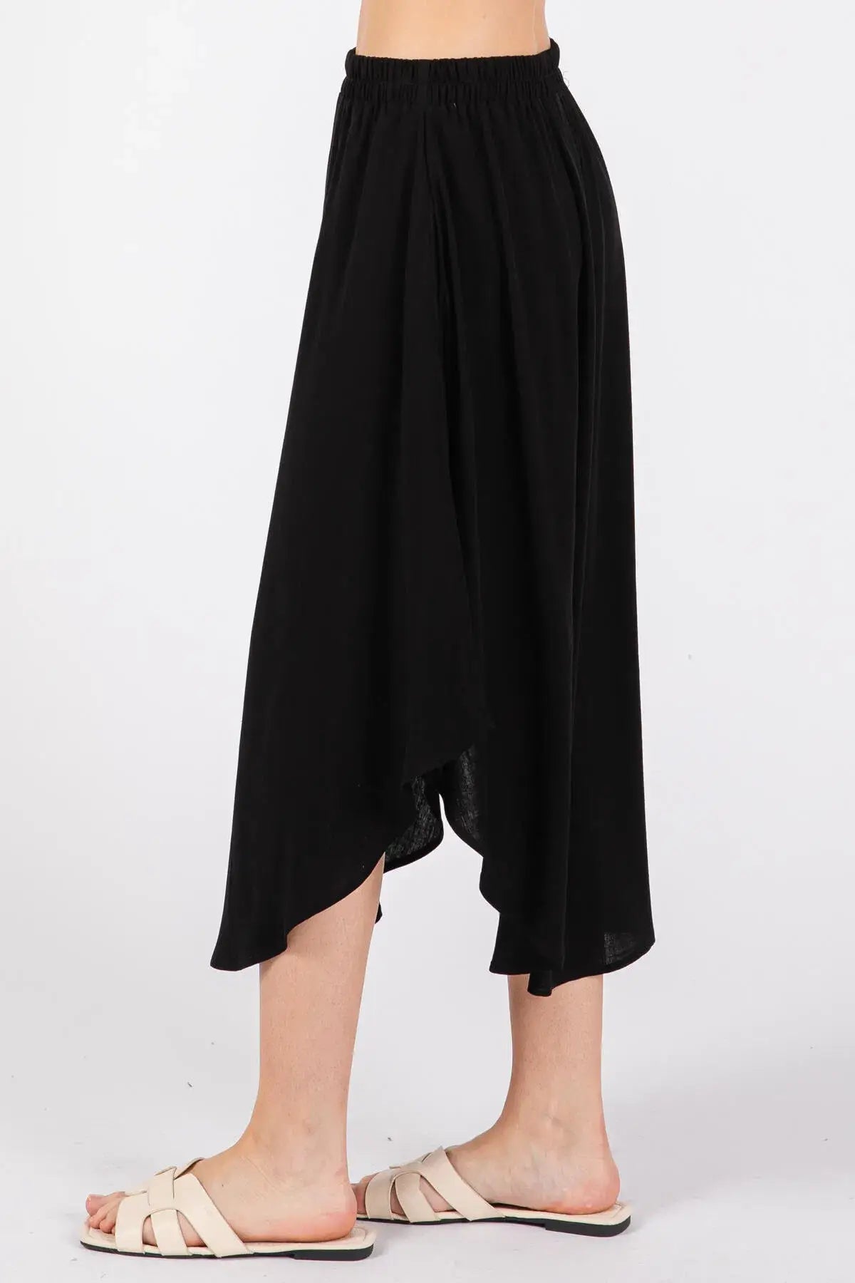 Solid Elastic Waist Midi Skirt - NS80162D: Dune