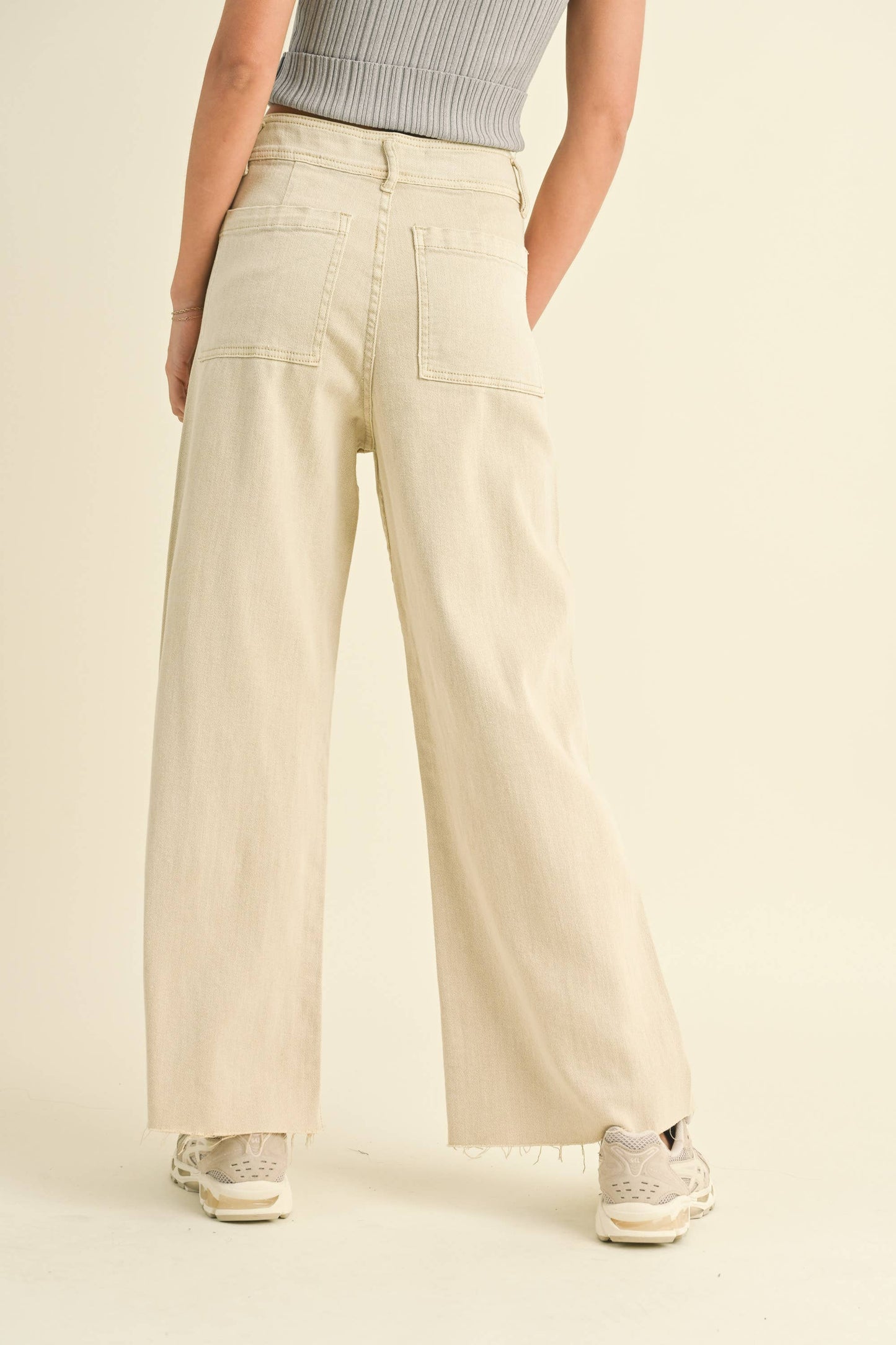 MMP623 STRAIGHT WIDE LEG DENIM PANTS: Brown