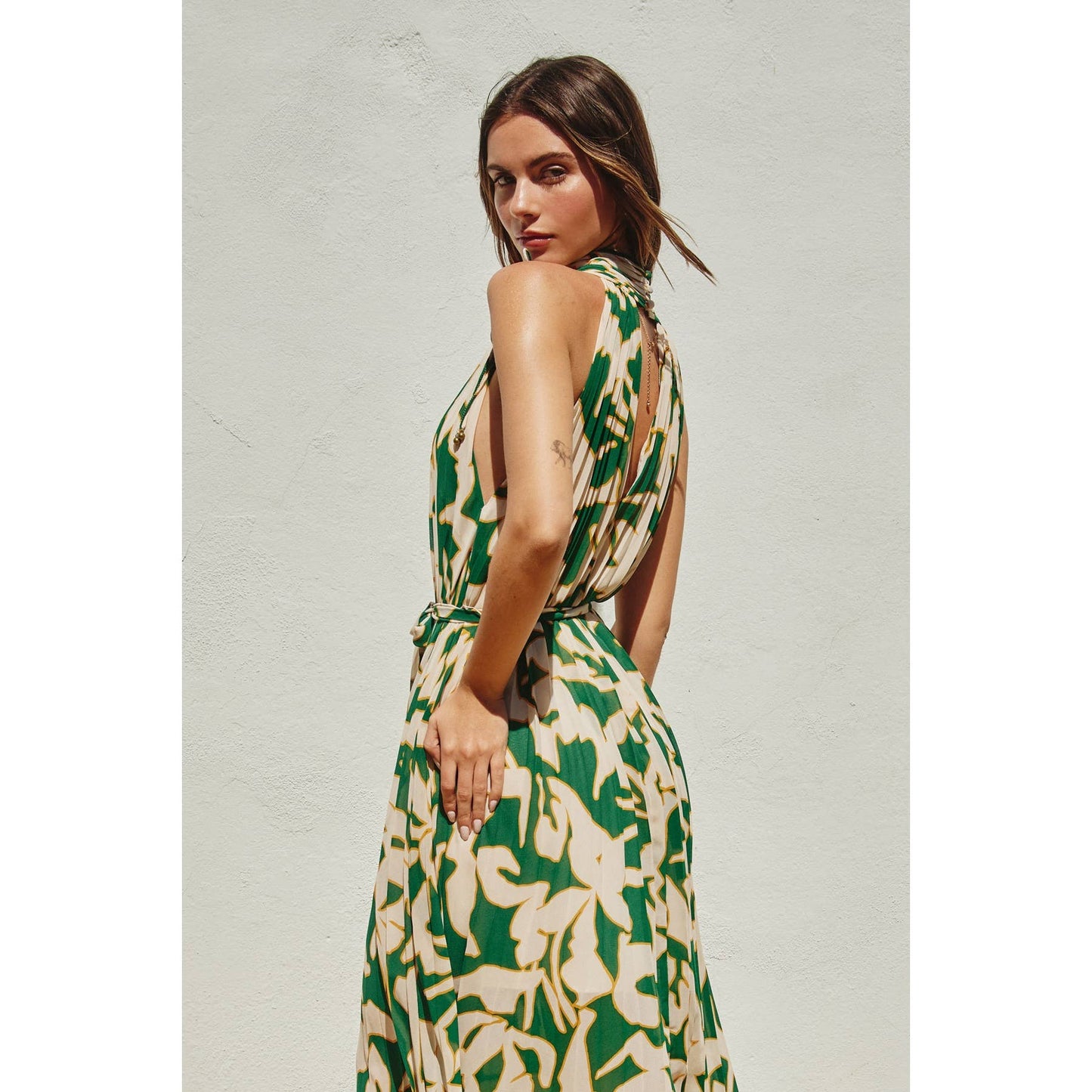 All The Time Plunging Satin Pleated Maxi Dress: IBIZA BLUSH / FD11235-P1633