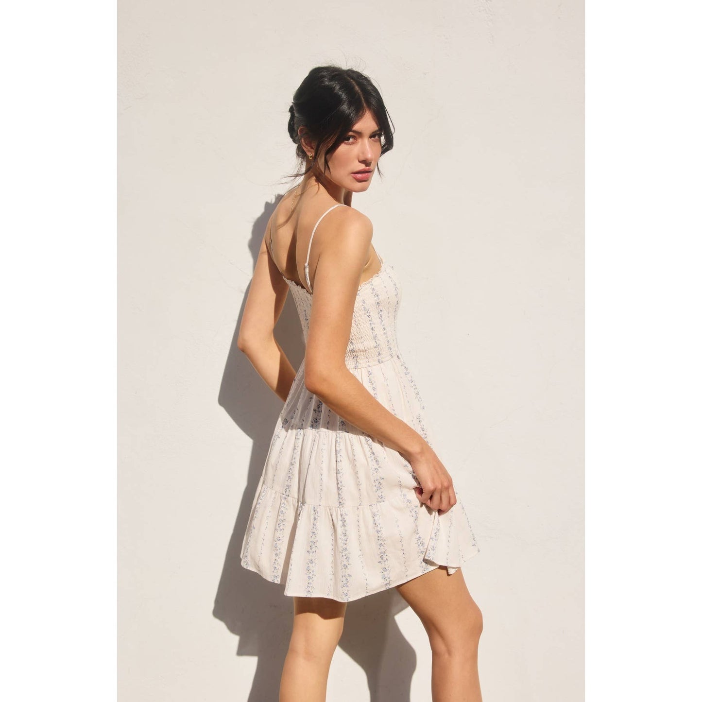 Petite Floral Trail Babydoll Tiered Mini Dress: DAINTY BLUE / FD12647-P2009