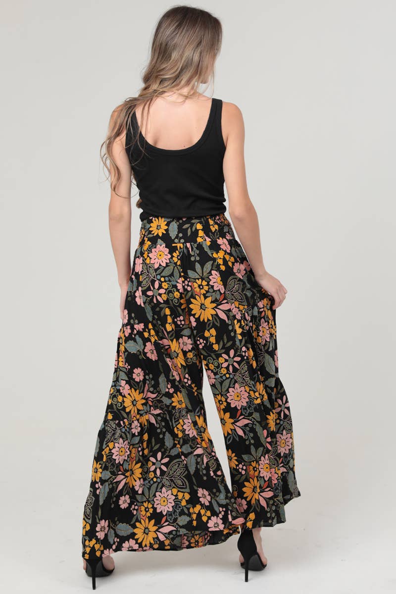 B3663-A867 WIDE LEG TIE WAIST PRINTED PANTS
