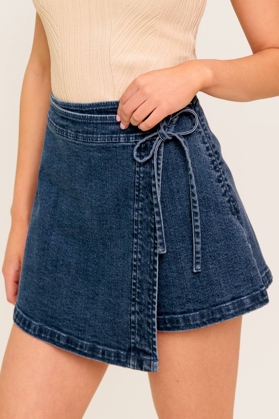 A washed denim skort - IP8838: MEDIUM INDIG