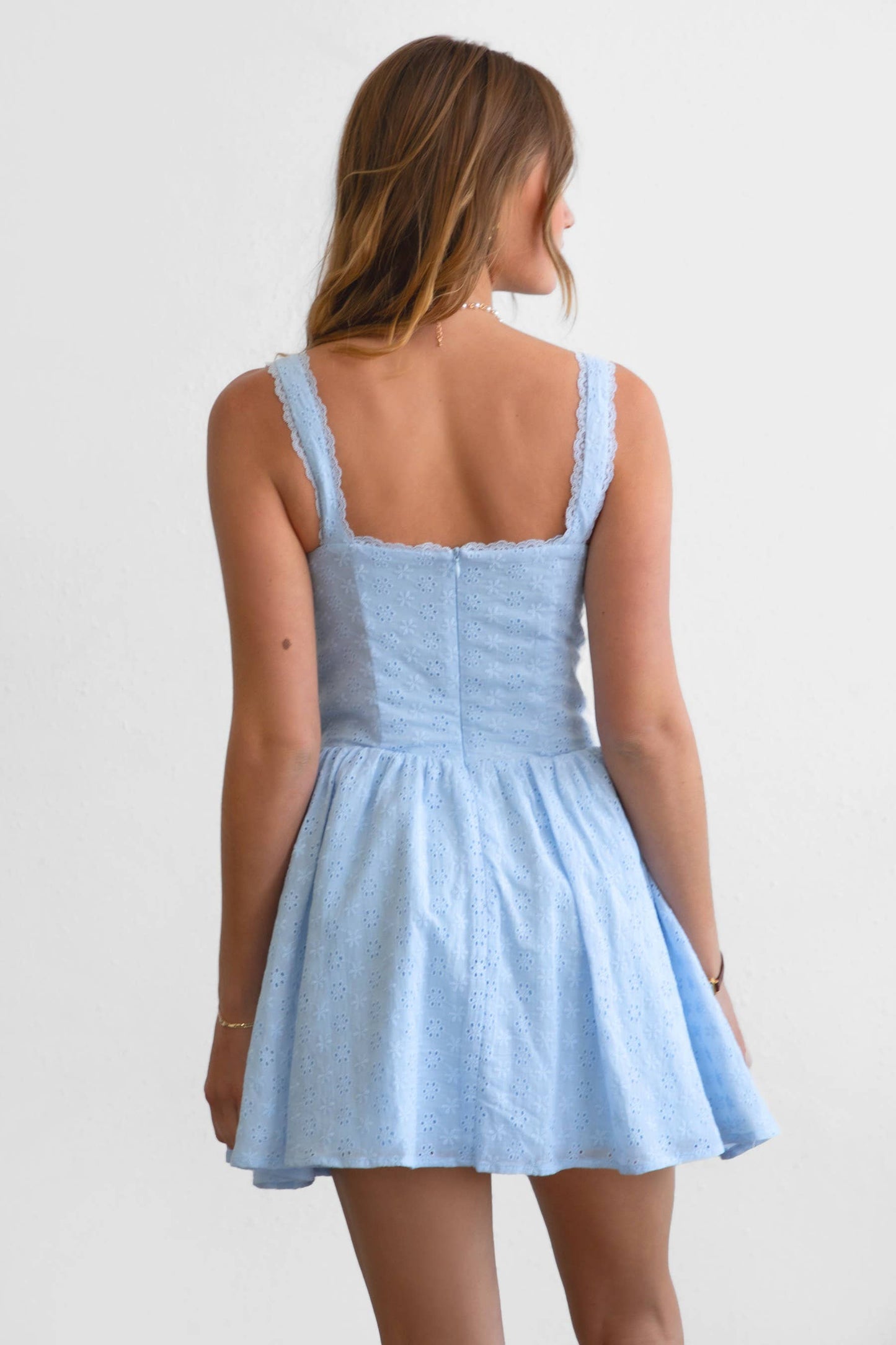 AUDREY Eyelet Embroidery Sleeveless A Line Mini Dress: White / DH30964-AUDREY-WHITE