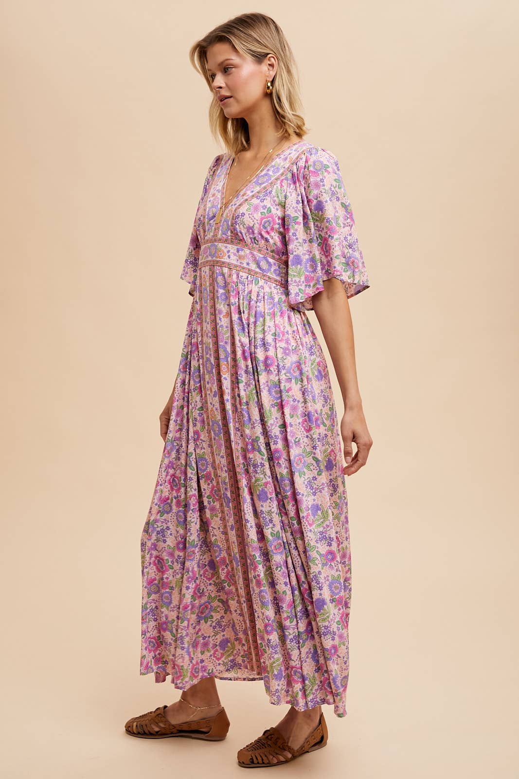 BORDER PRINT FLUTTER SLEEVE MAXI: MIDNIGHT / ILD5756