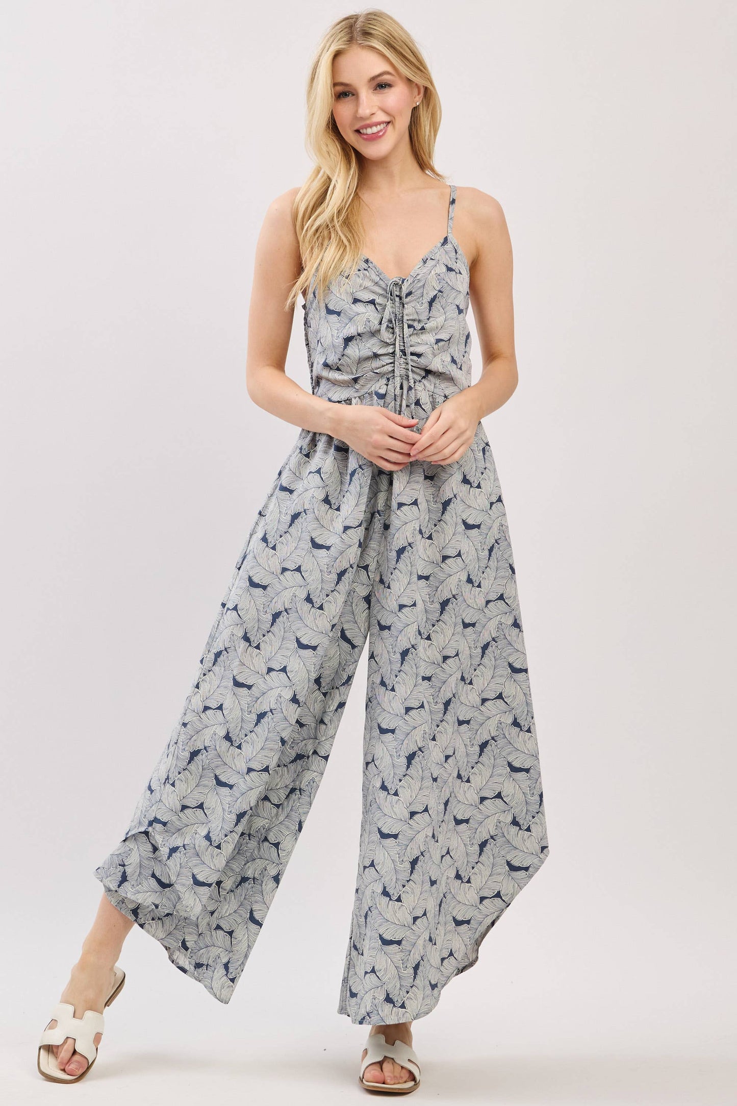 Front Ruched Round Hemming Midi Jumpsuit - VNJU60322A5: Denim Blue