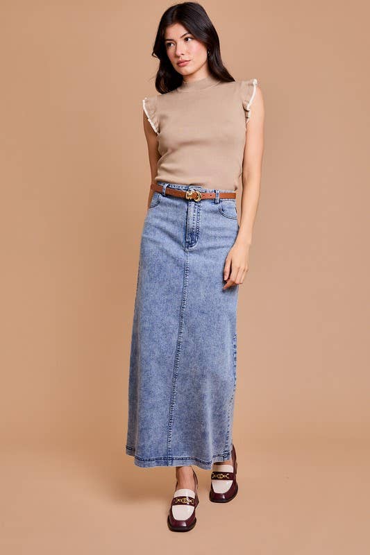 Flare Denim Long Skirt: Denim / MS7220G
