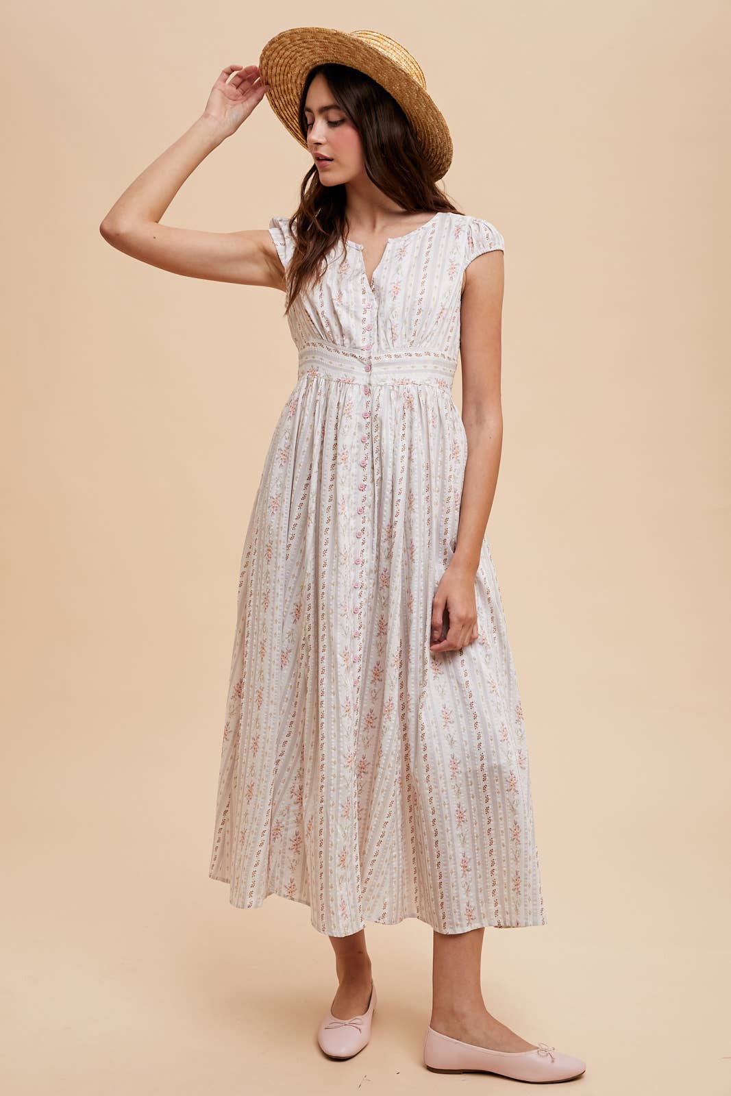 COTTON FLORAL BUTTON DOWN MAXI DRESS: FRENCH BLUE / ILD6332