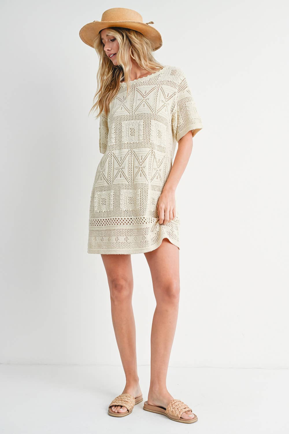 AZTEC KNIT SHIFT DRESS: NATURAL / D02051