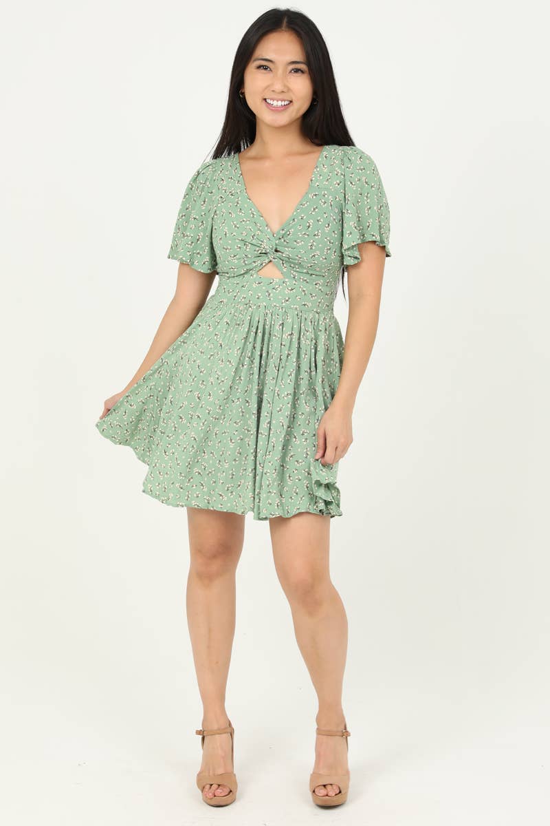 C4458-WA27 TWIST FRONT CUT OUT DRESS