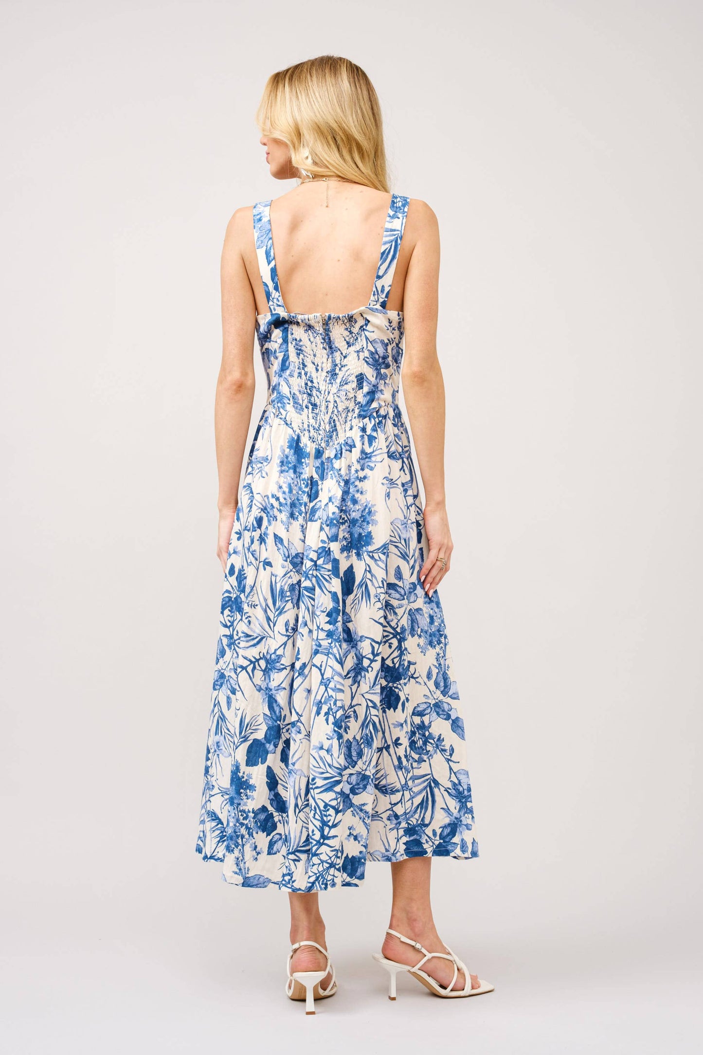 36281D - Floral Empire Gathered Maxi Dress: GARDEN BLUE