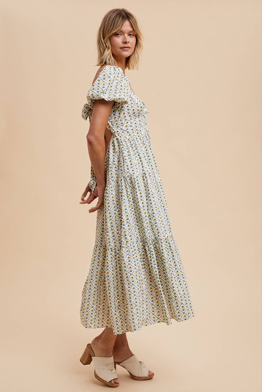 COTTON FLORAL SWEETHEART MAXI DRESS: DAFFODIL / ILD5665