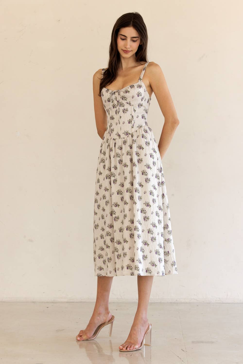 JD7715-FLORAL PRINT FIT-AND-FLARE MIDI DRESS