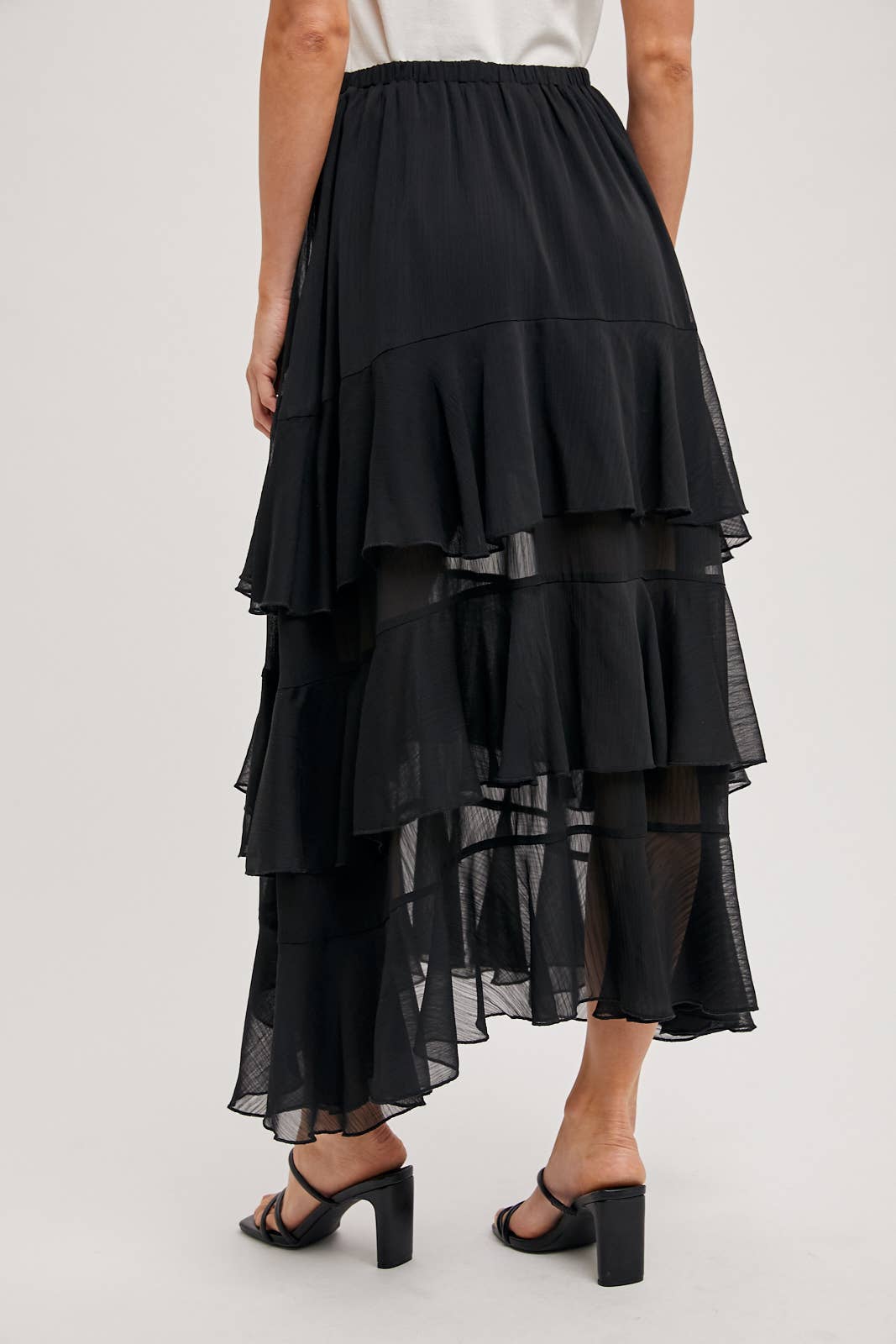 TIERED RUFFLE MAXI SKIRT WITH LINING: Black B02722
