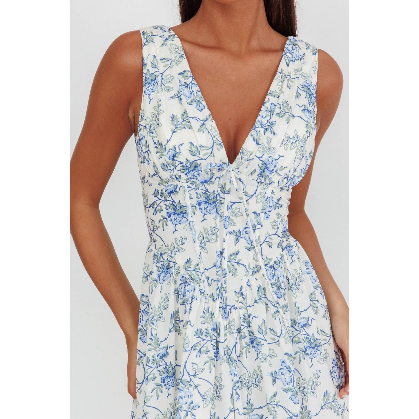 FLORAL PRINT MAXI DRESS: BLUE / ST5199D-1