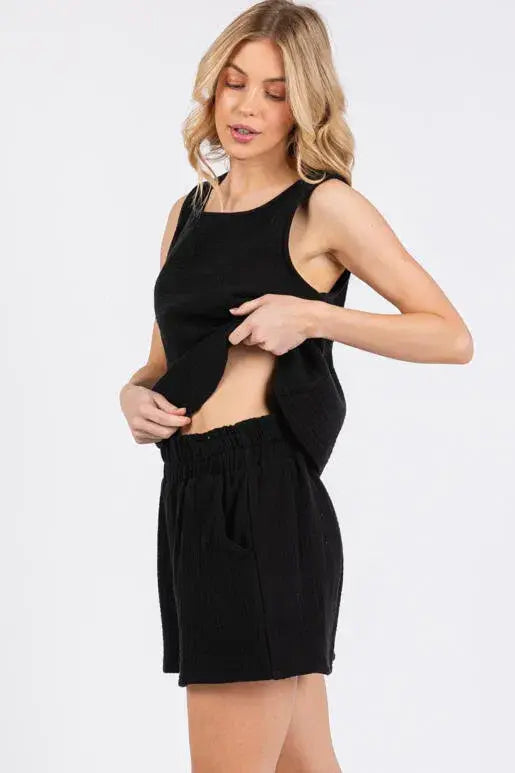 Cotton Triple Gauze Shorts - NP70284H Black