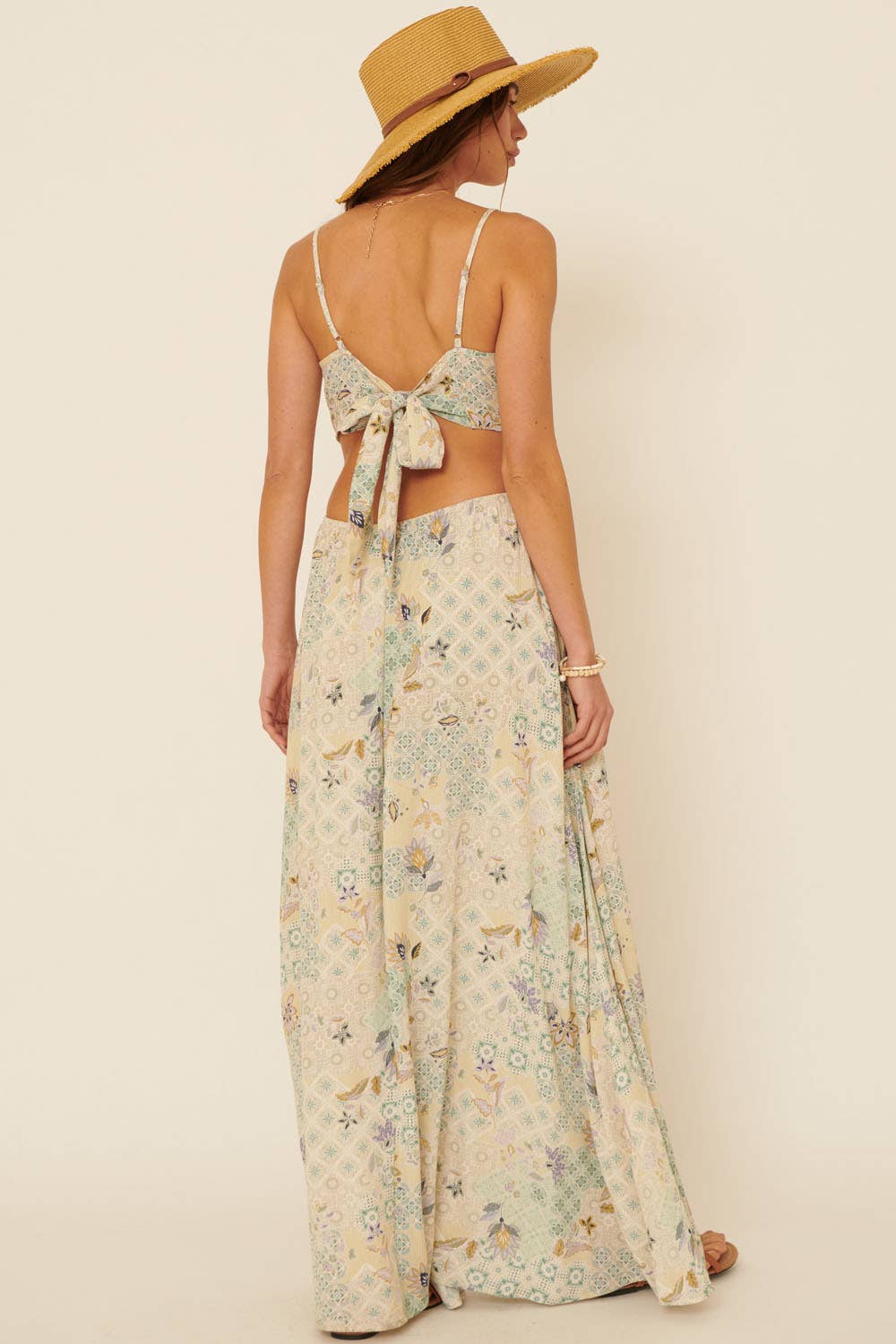 Floral Patch Straight Neck Cami Cutout Mini Dress: Blush
