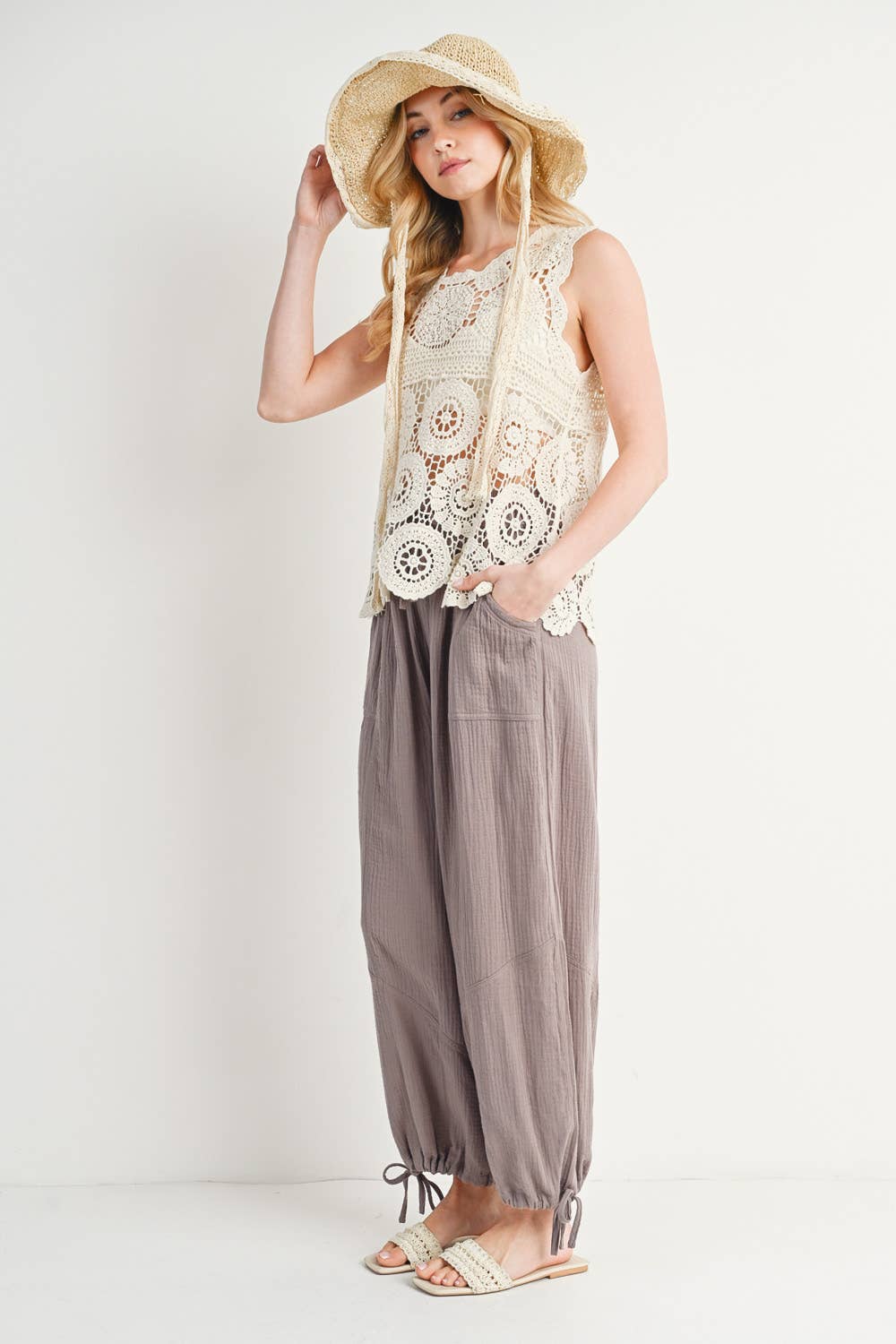 JOGGER HAREM DRAWSTRING PANTS: Black / B02090