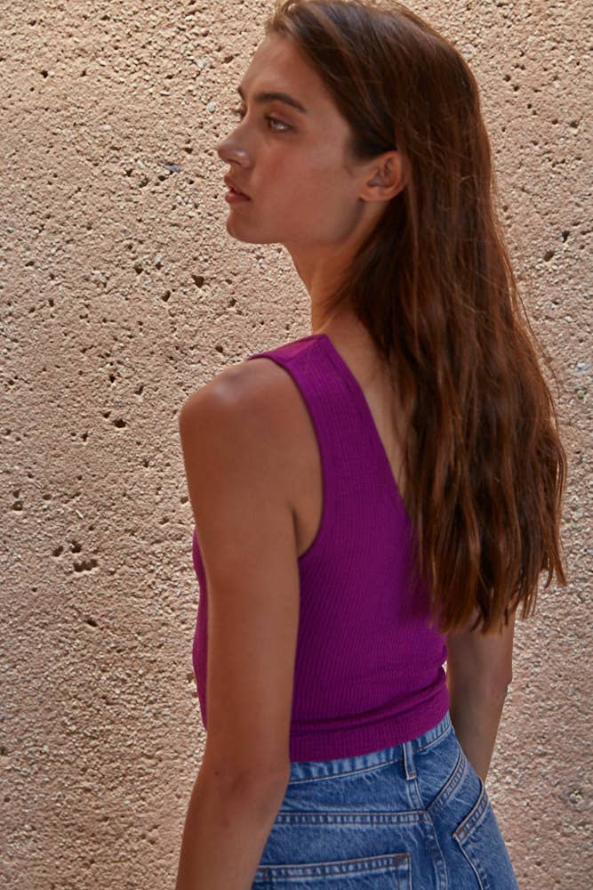 S1050N | Seamless Sleeveless UV Neck Reversible Tank Top : Olive Gold