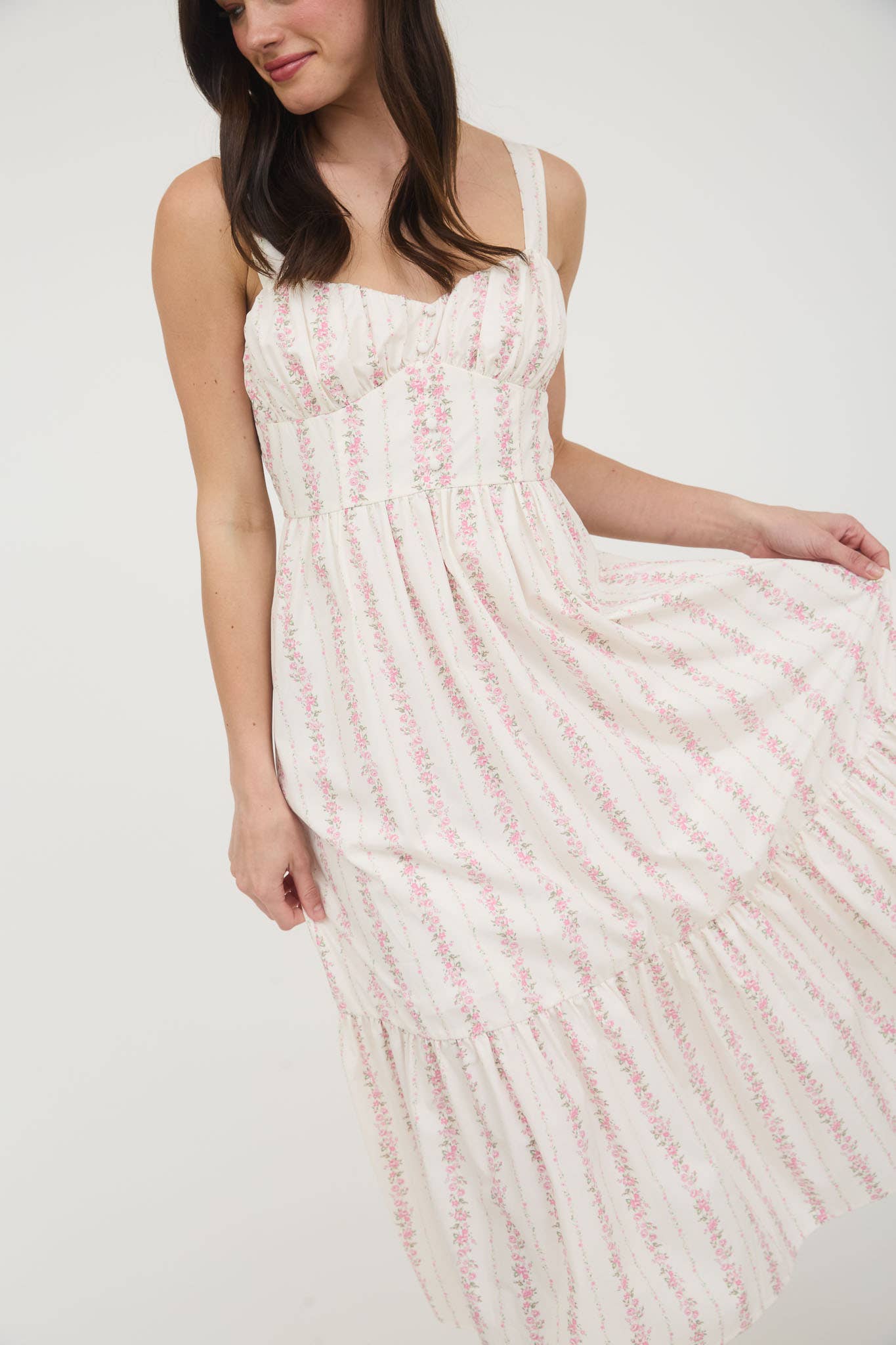 FLORAL STRIPE BUTTON DETAIL MAXI DRESS: BLUE B5SD1045