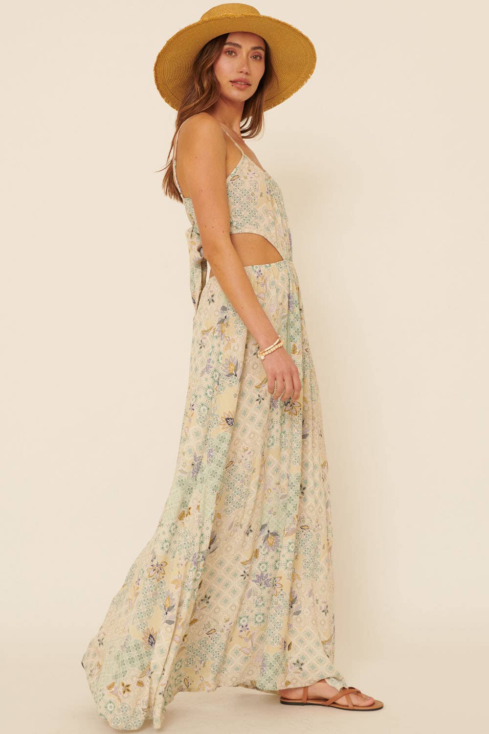 Floral Patch Straight Neck Cami Cutout Mini Dress: Blush