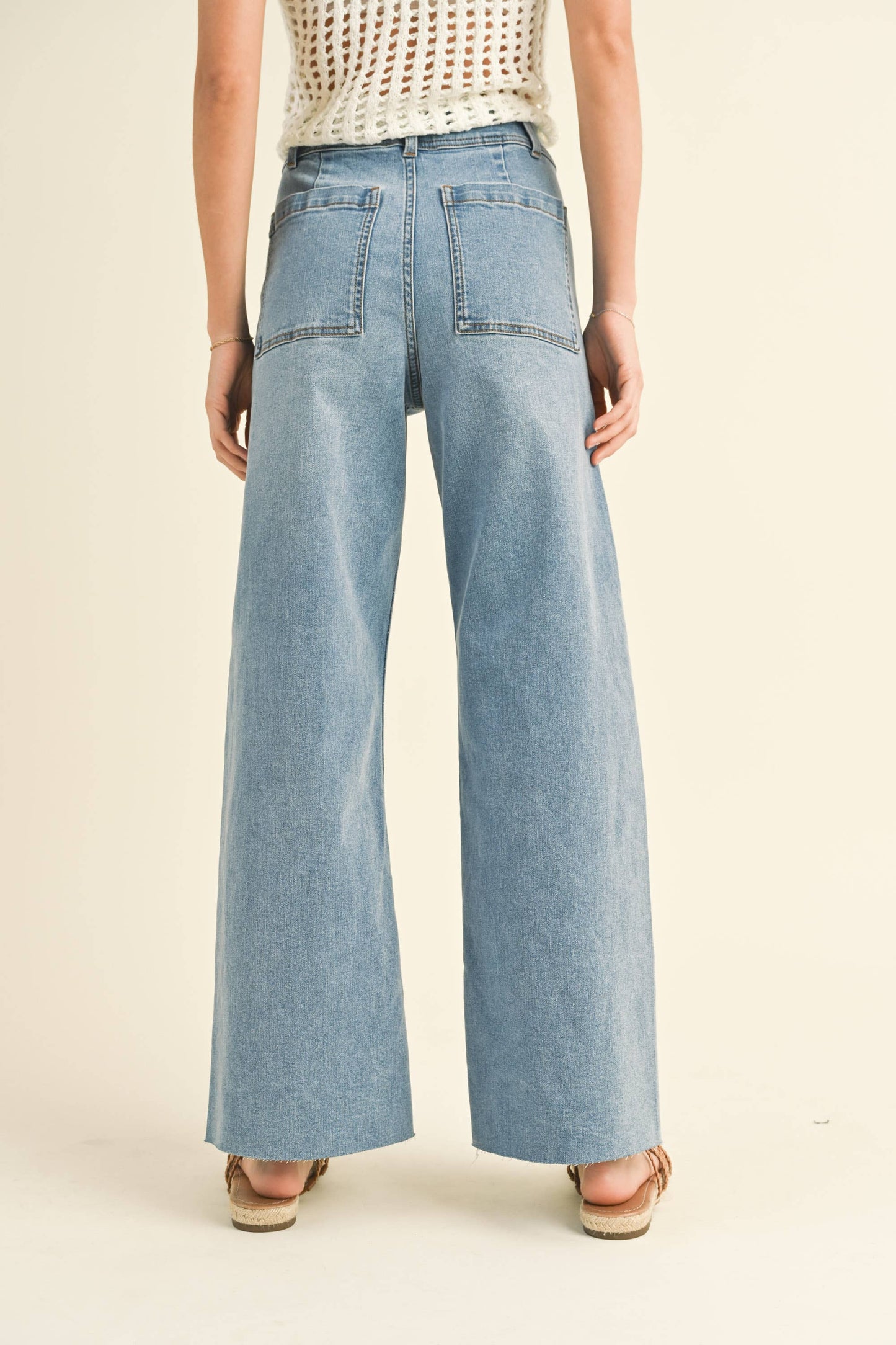 MMP623 STRAIGHT WIDE LEG DENIM PANTS: Brown