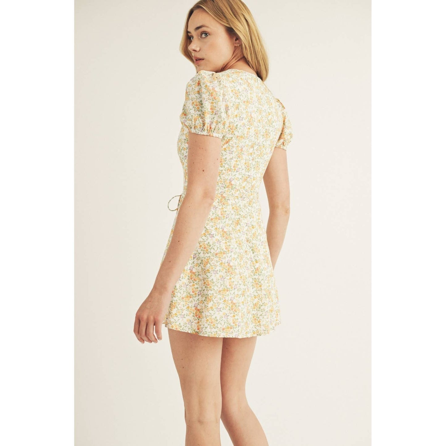 JD6330- DITSY FLORAL A LINE MINI DRESS : WHITE/MULTI FLORAL