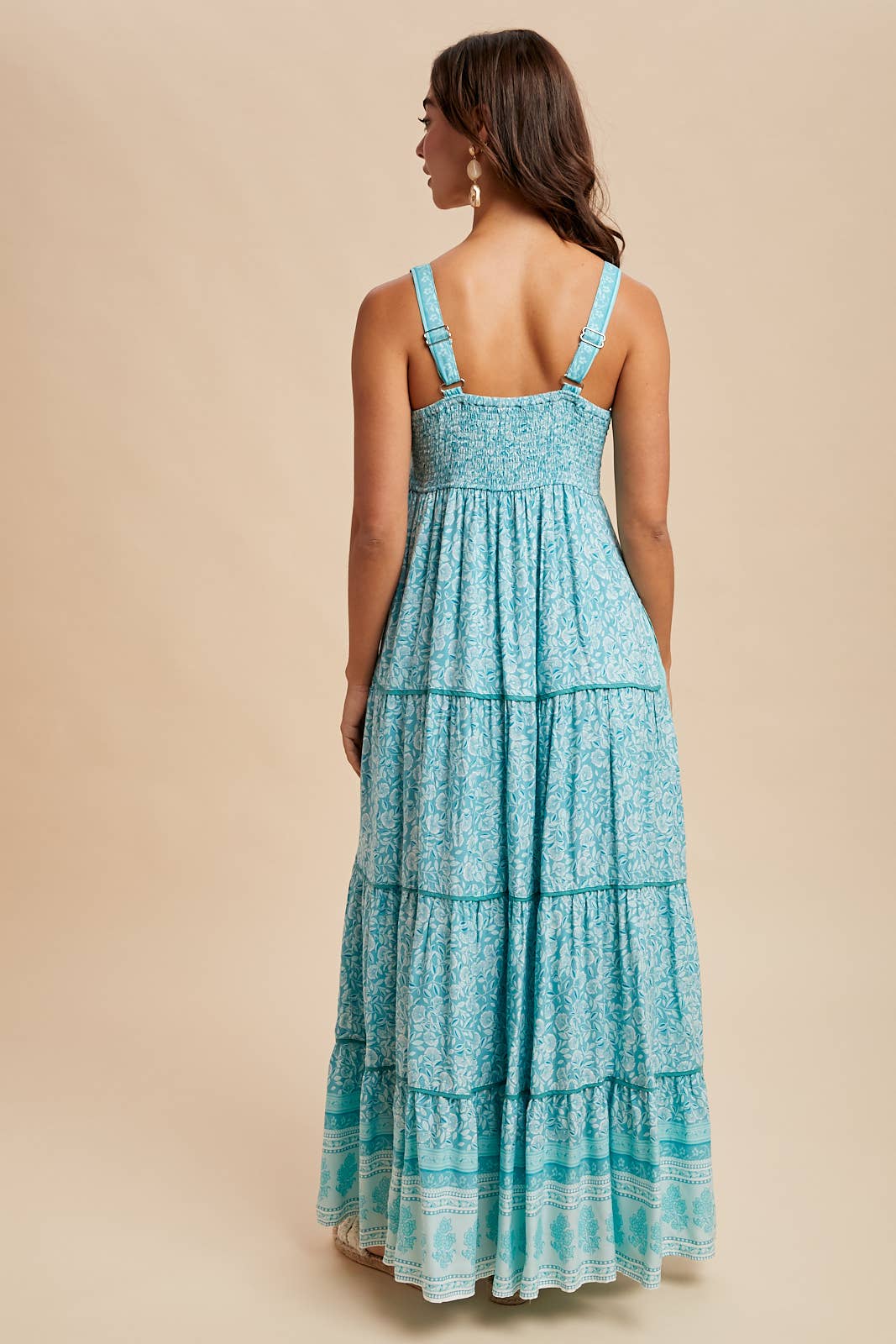 BORDER PRINT SLEEVELESS MAXI DRESS: PAPAYA / ILD6258