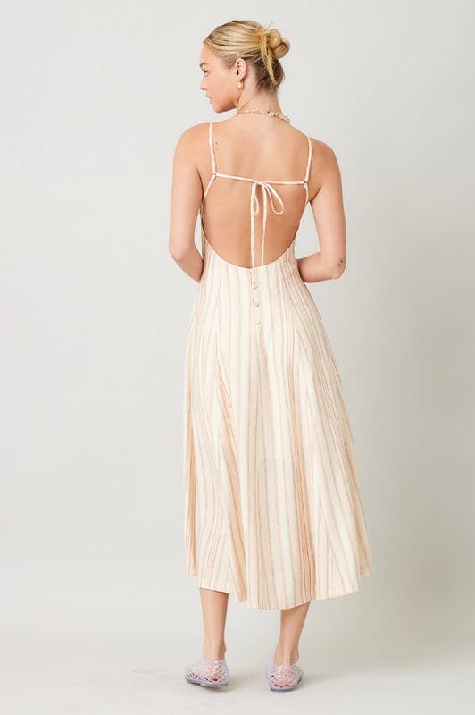 Stripe Print Open Back Maxi Dress: Blue IM8689
