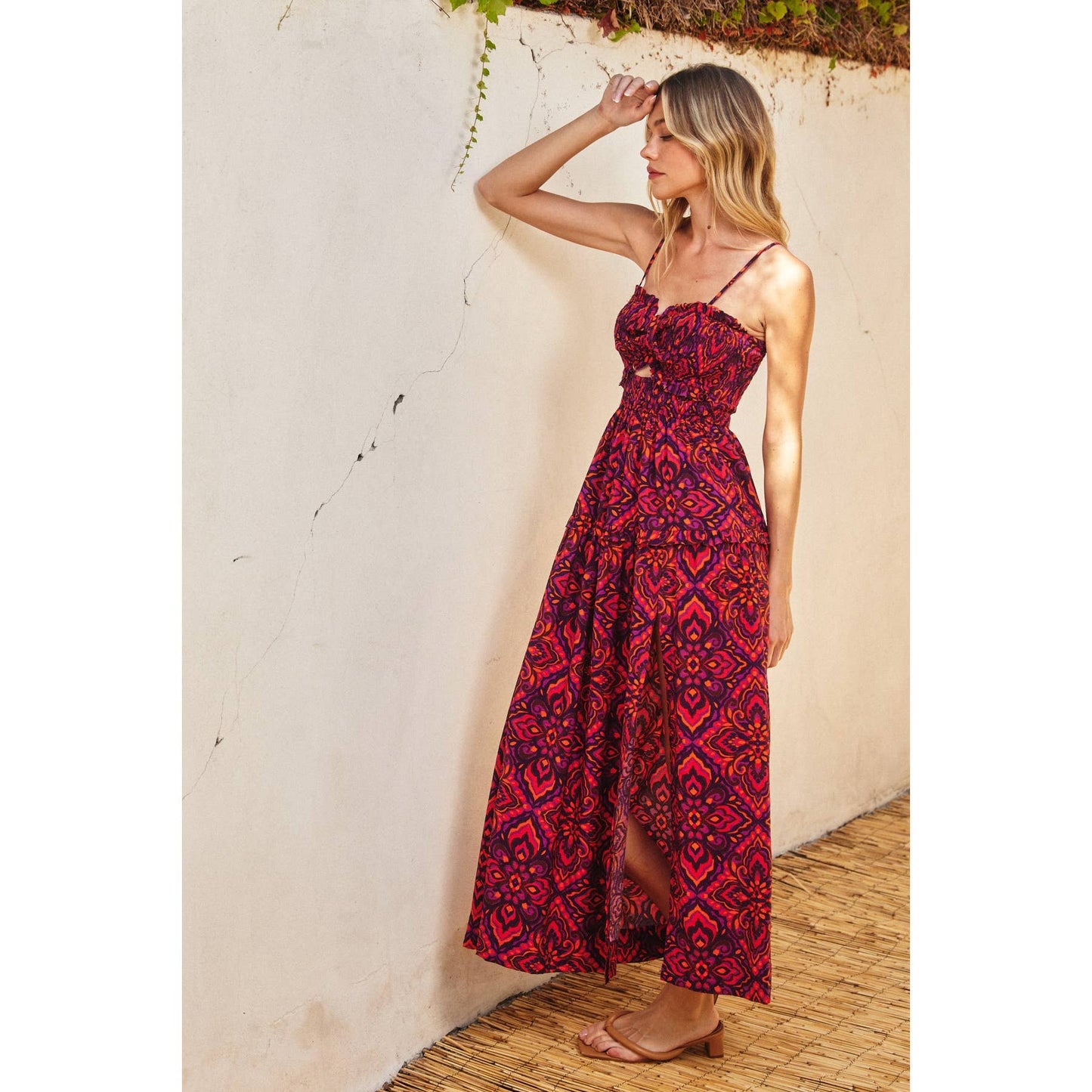 Hibiscus Haven Cutout Smocked Maxi Dress: WILD ASTER / FD11445-P1713_1