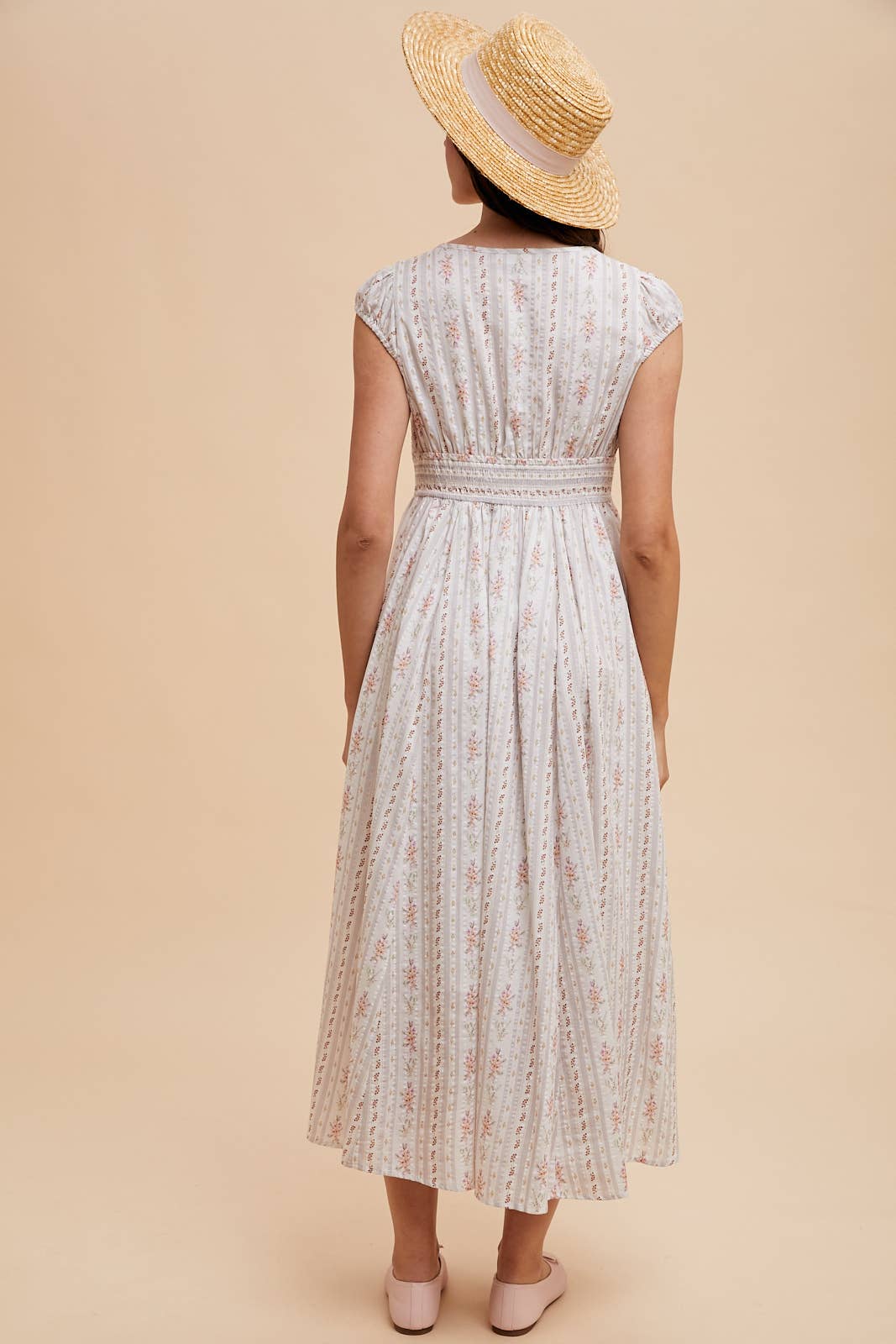 COTTON FLORAL BUTTON DOWN MAXI DRESS: FRENCH BLUE / ILD6332