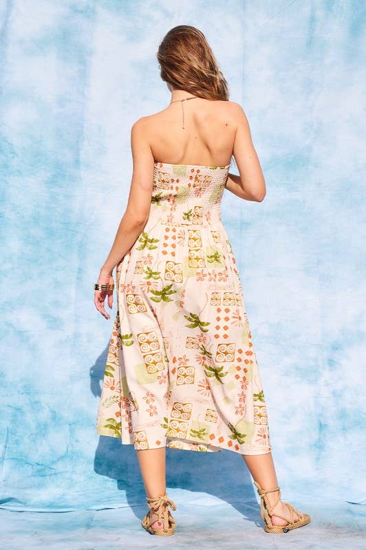 Printed Midi Tube Dress: Cream IM8543