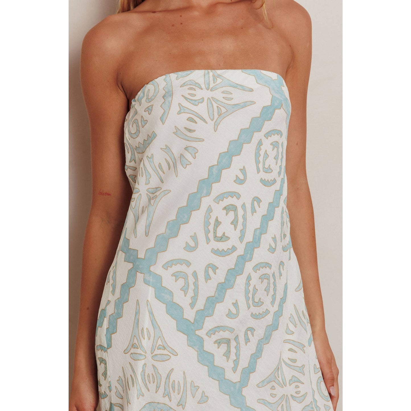 STRAPLESS MOSAIC MAXI DRESS: GREEN / SR1286D01