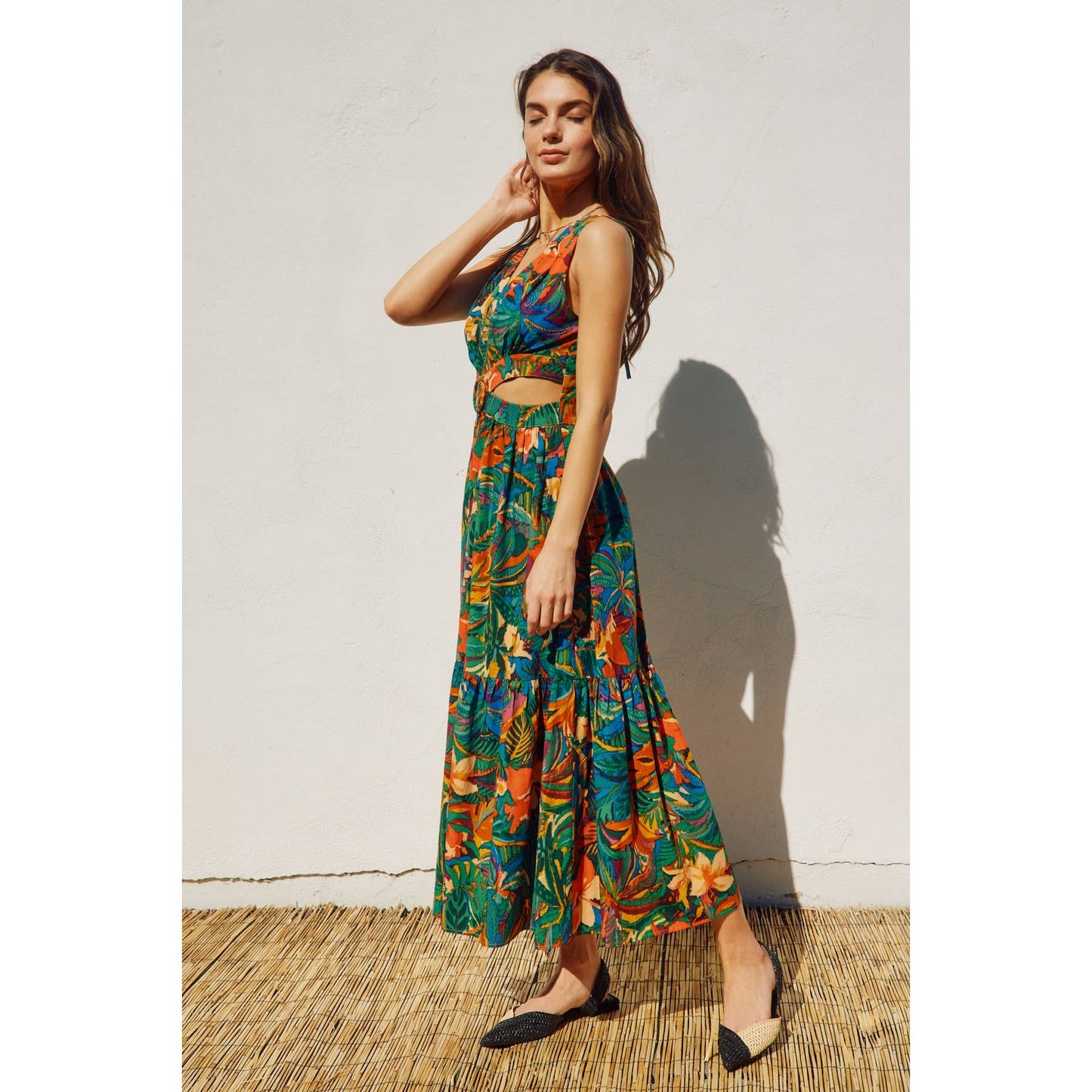 Sunny Serenity O Ring Cutout Midi Dress: TROPICAL FIESTA / FD11444-P1562_3