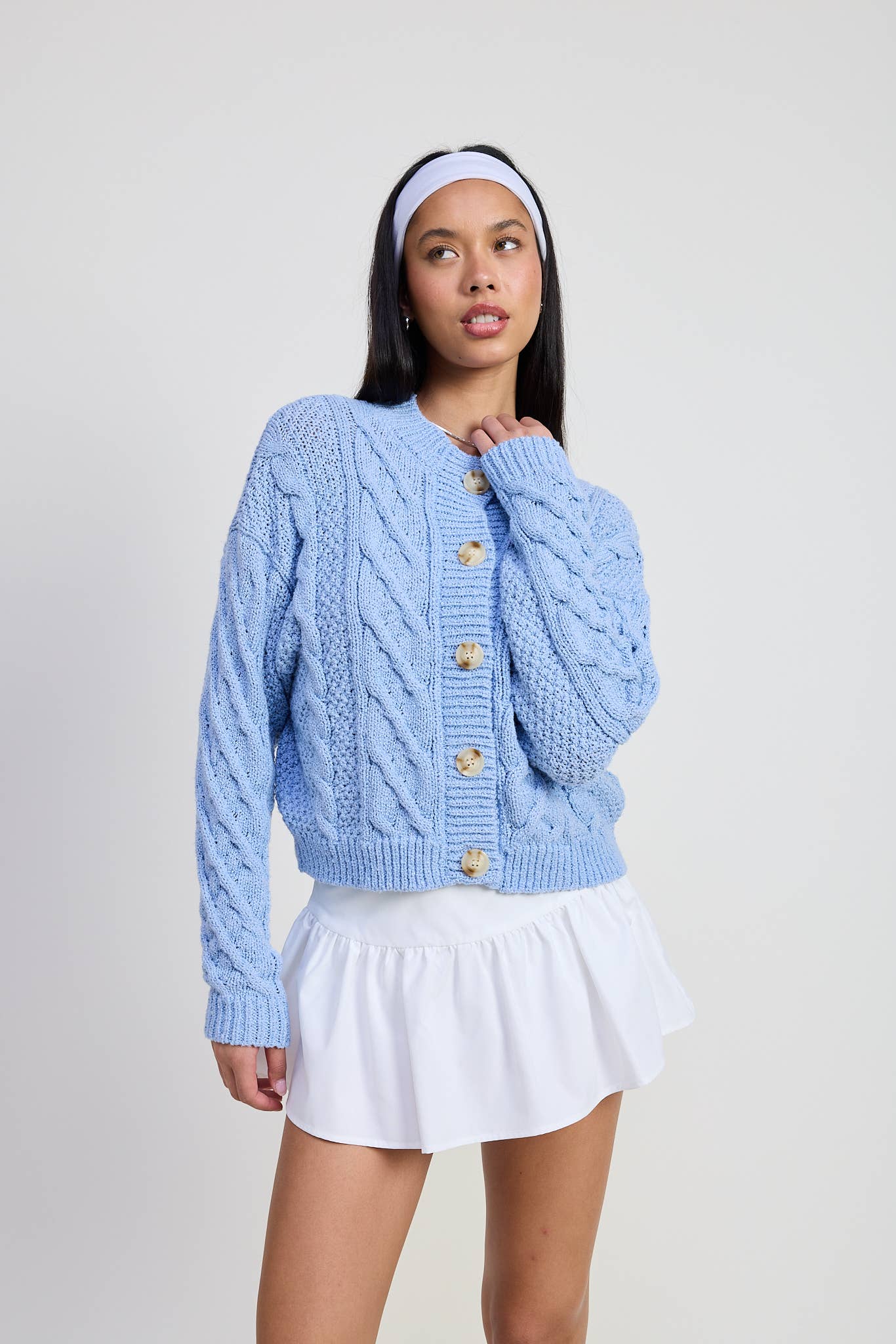 CHUNKY CABLE KNIT CARDIGAN: SKY BLUE / IPK2064C