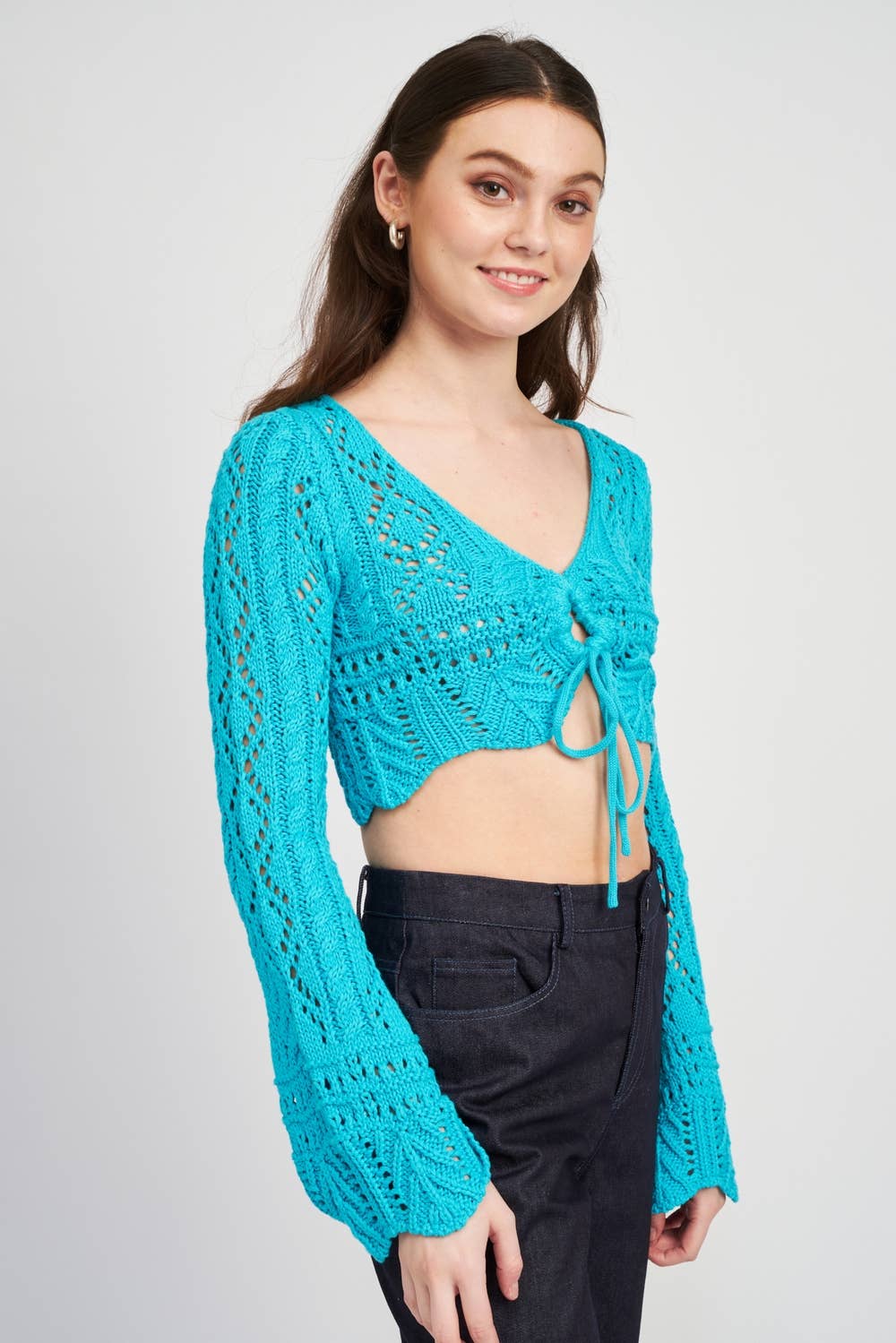CROCHET CROPPED TOP WITH FRONT TIE: TAUPE