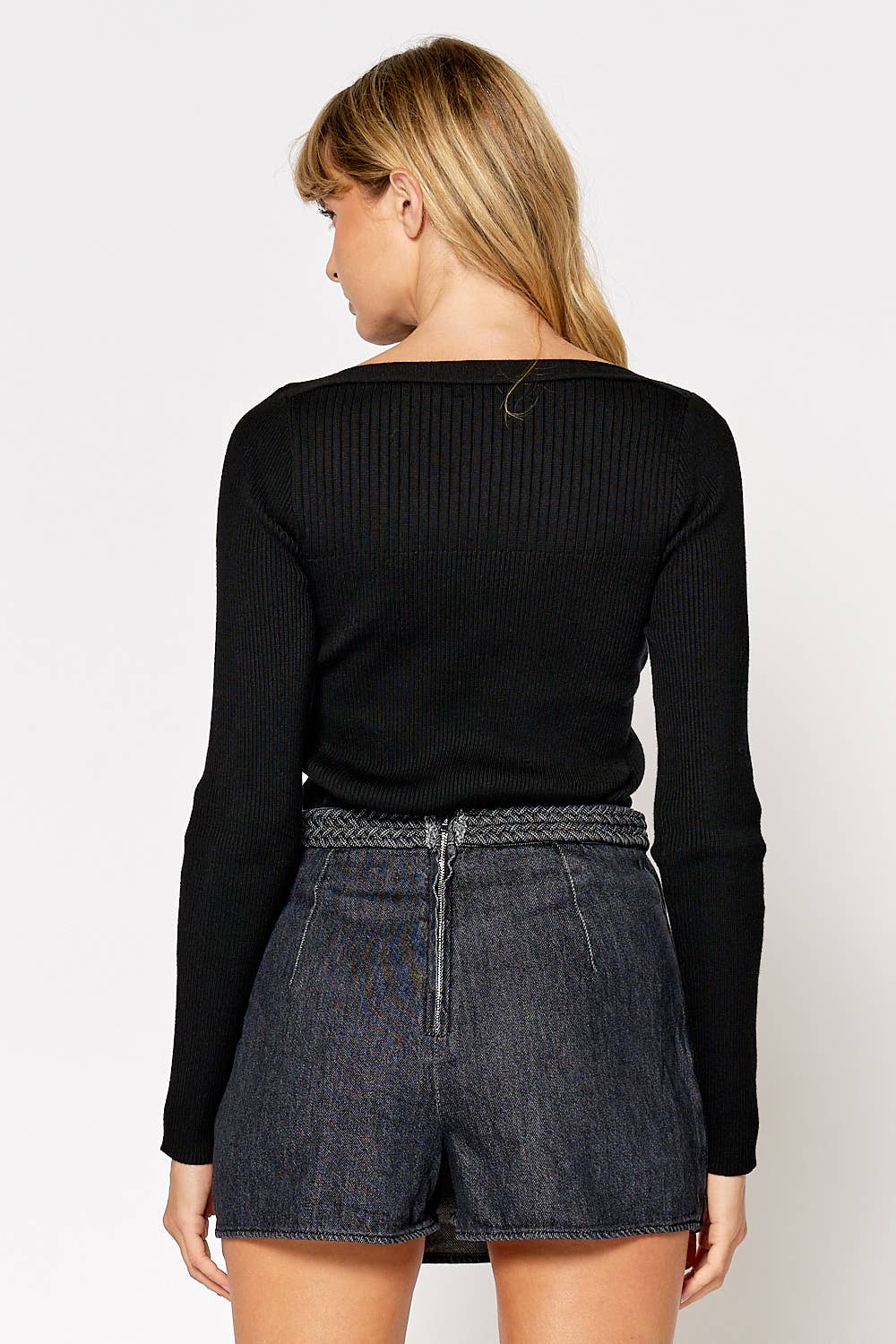 ILP4006-1 BRAIDED DENIM WAIST TIE WRAPPED SKORT: CHARCOAL