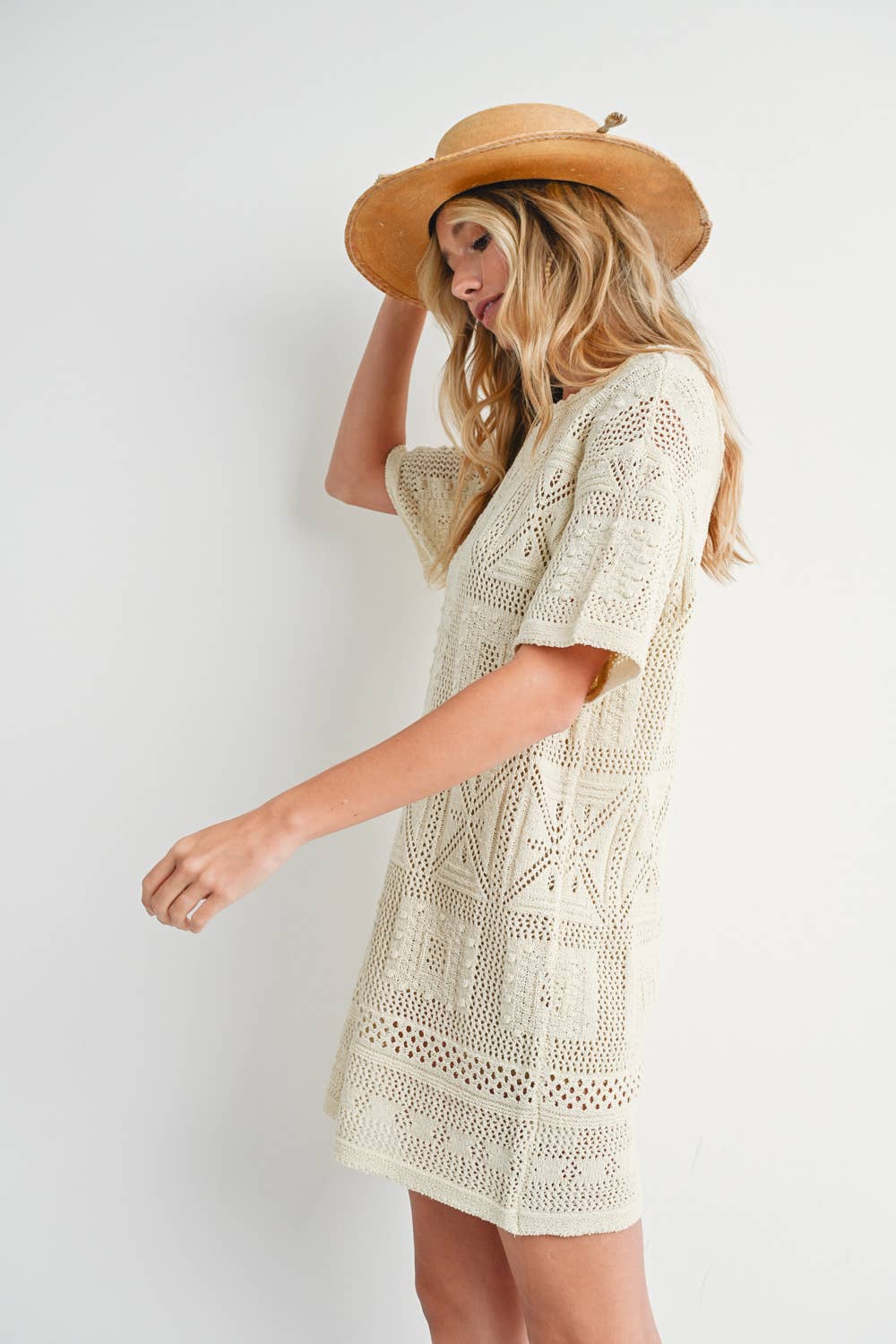 AZTEC KNIT SHIFT DRESS: NATURAL / D02051