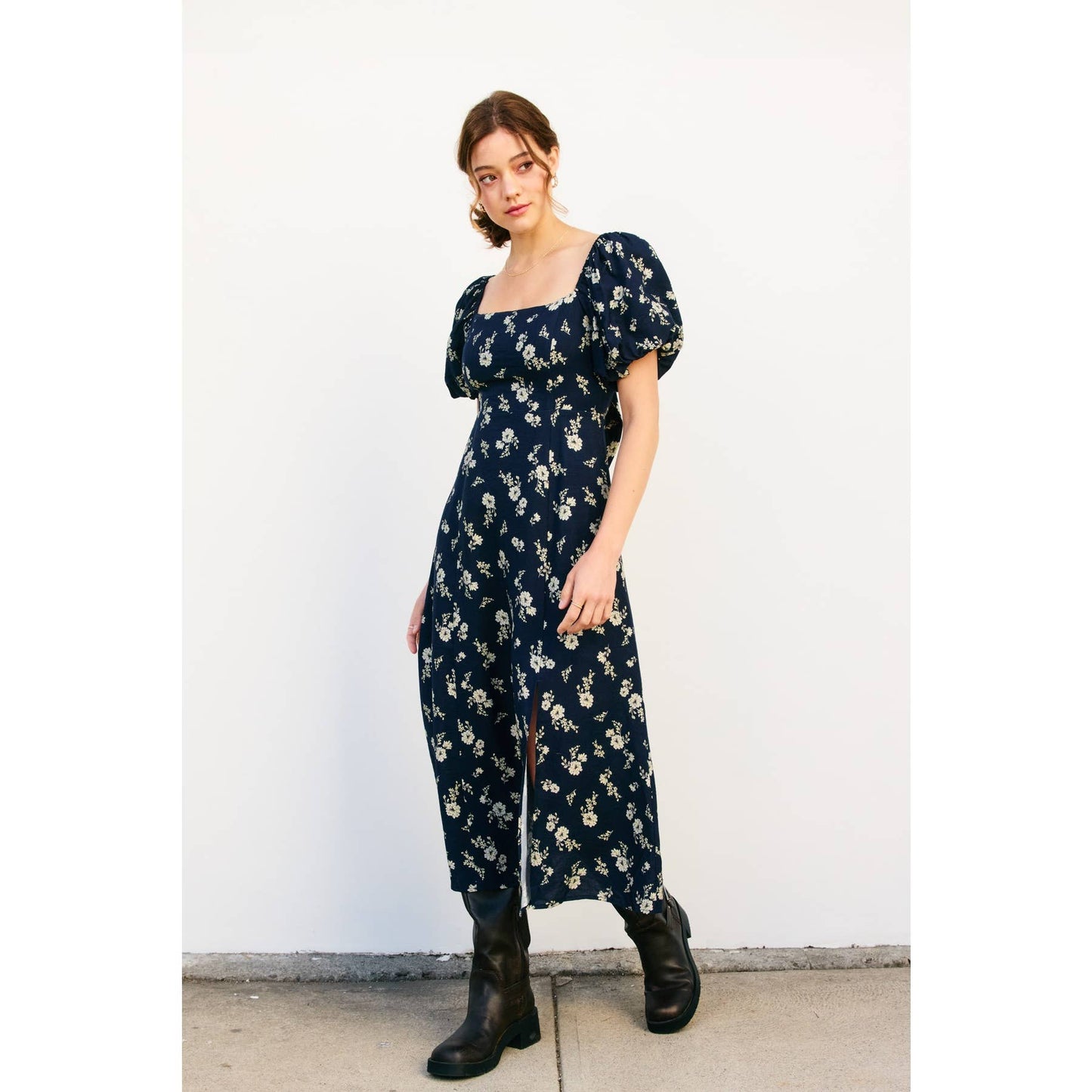 Dancing Moon High Slit Midi Dress: MOONLIGHT FLORAL / FD12990-P2094