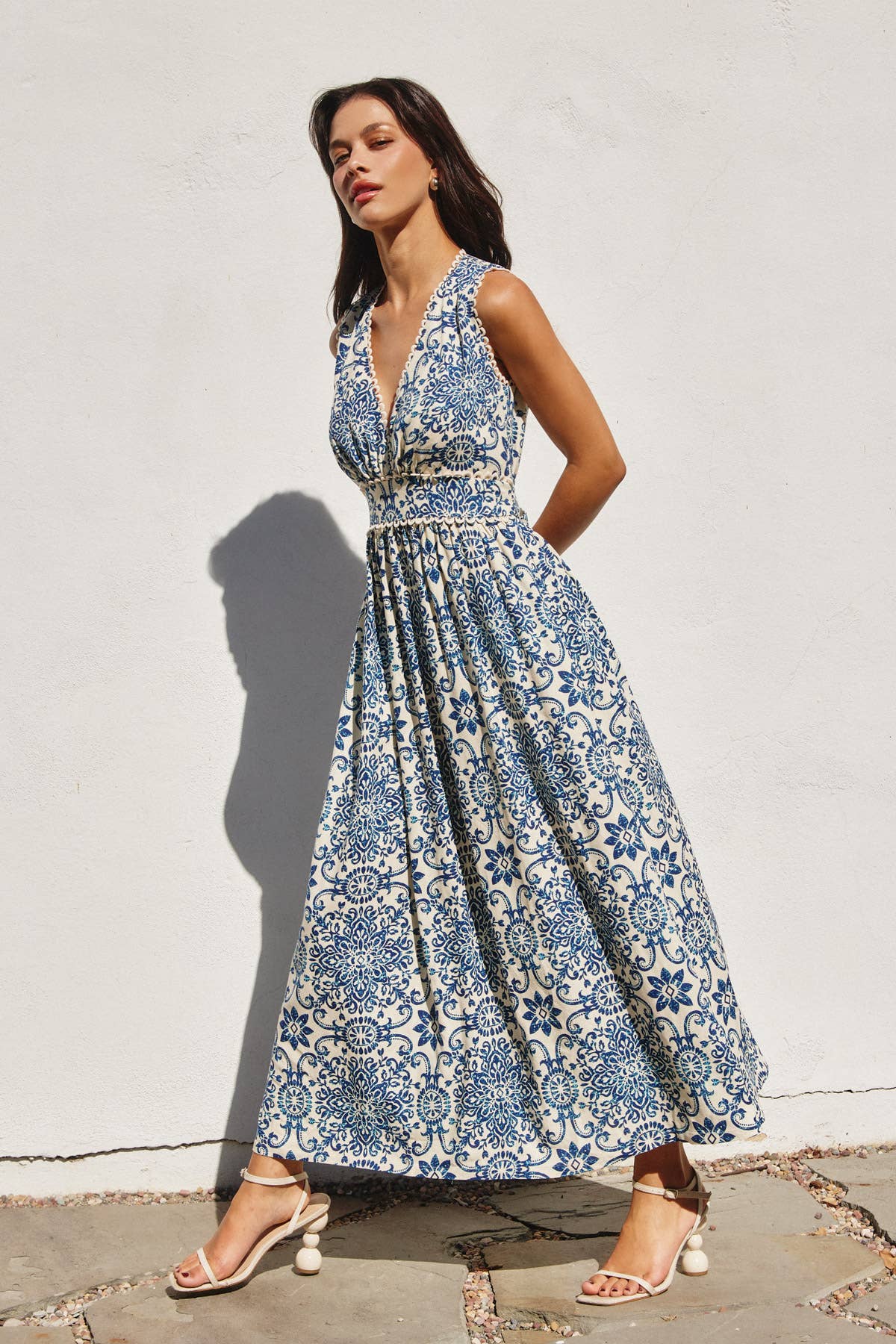 Summer In Capri Scalloped Lace Maxi Dress: AZALEA MOSAIC / FD12228-P1828