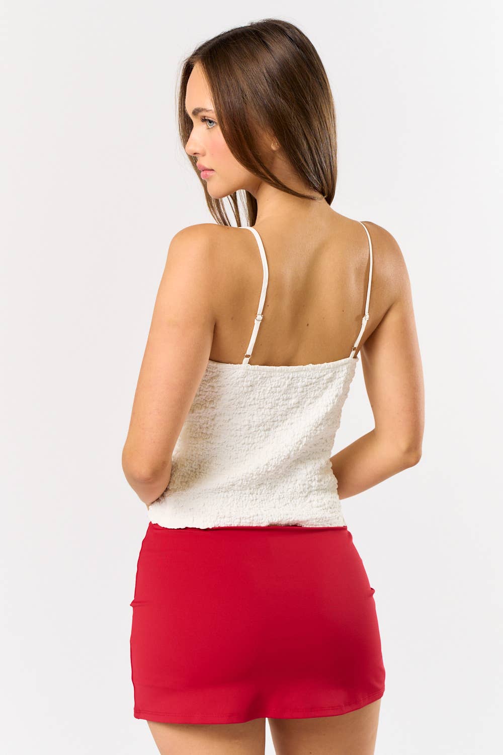 IBT32203 TEXTURED TIE FRONT TANK TOP: Black